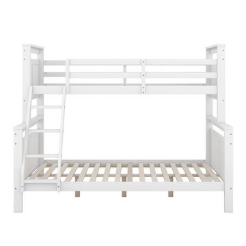 DOPWii Bett Etagenbett mit Leiter und Sicherheitsgeländer,Holzbett, 90(140)x200cm, umbaubar in 2 getrennte Betten, grau/weiss, Etagenbett, Jugendbett