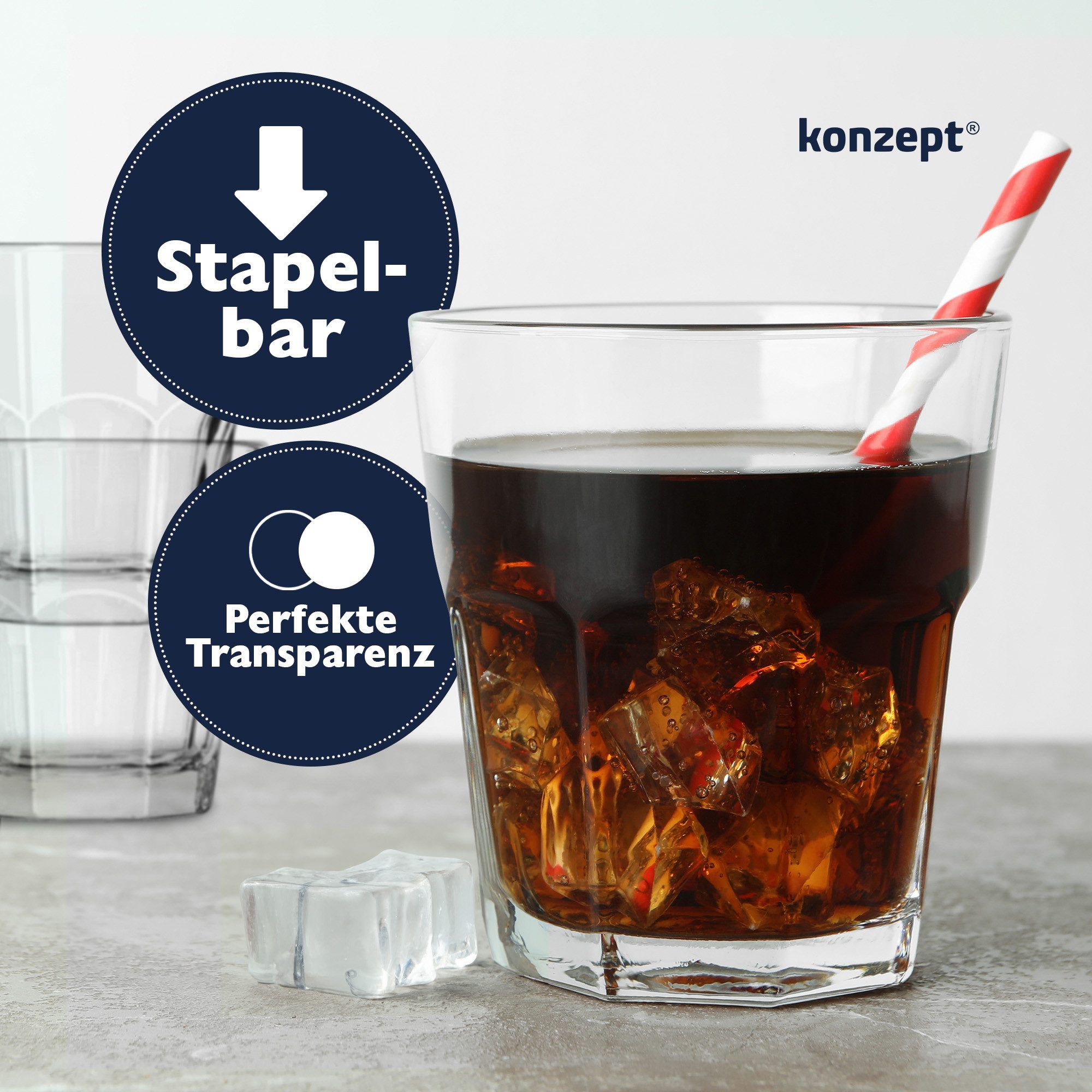 KONZEPT Glas Trinkgläser Set 240ml 6/12 Stk. Wassergläser Stapelbar, 6-tlg., perfekt für den Alltag, Ideal für Cocktails, Saft, Rotwein, Milch – Bild 4 von 5