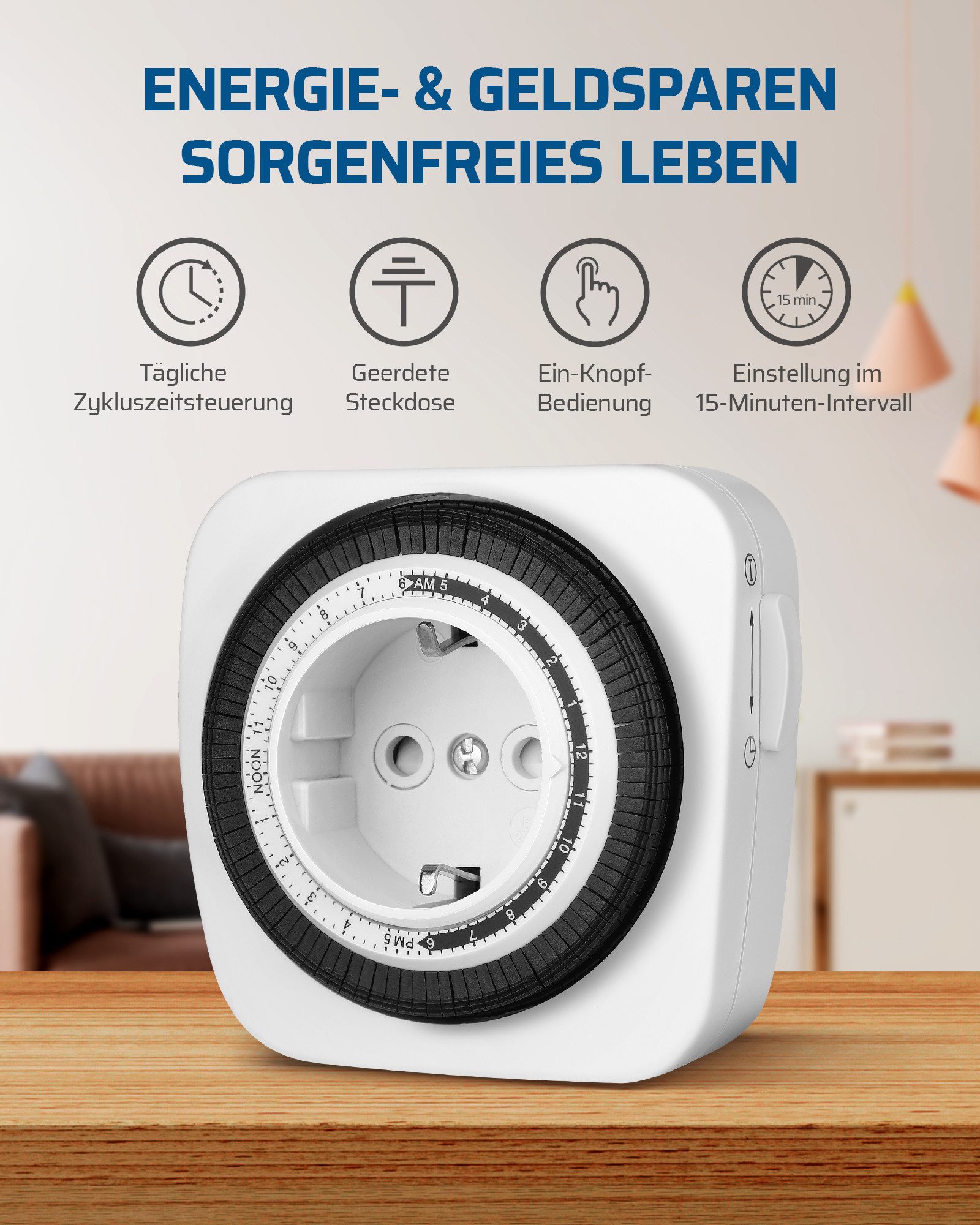 DEWENWILS Zeitschaltuhr Mechanische Schaltuhr Steckdose, für Beleuchtung, Kaffeemaschine, mechanisch, 2er Set, 24h Zeitschaltuhr Analog, Timer – Bild 2 von 5