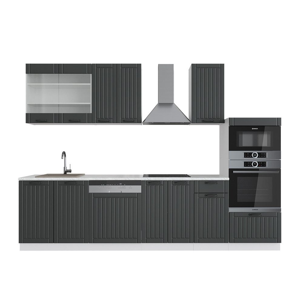 Vicco Küchenzeile Fame-Line Anthrazit Landhaus/Weiß 300cm günstig online kaufen