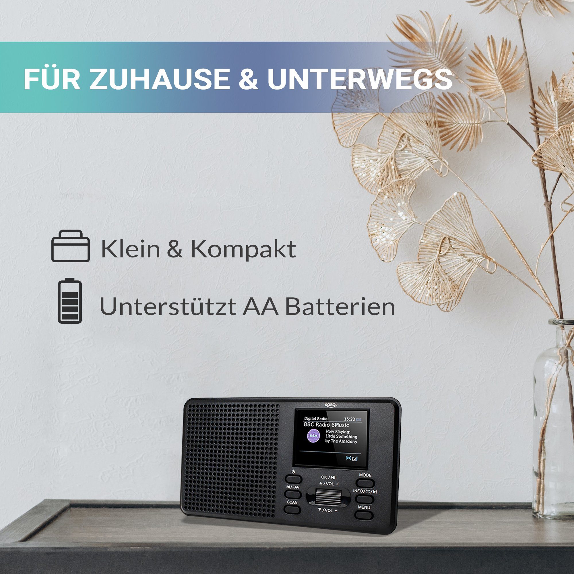 Bluetooth 142 DAB+/UKW XORO Radioempfang Speaker DAB 2.4" Xoro (DAB) Farbdisplay Digitalradio