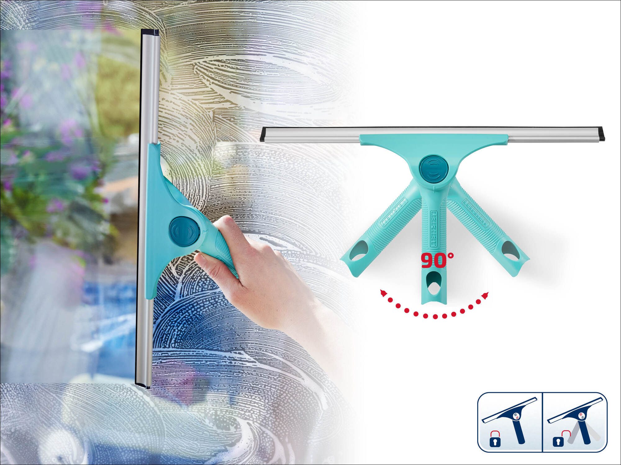 Leifheit Fensterreiniger Abzieher 2in1 XL Pro Reach, (1-St) Reinigungswinkel einstellbar, Kombi mit micro duo Wischpad, 40cm