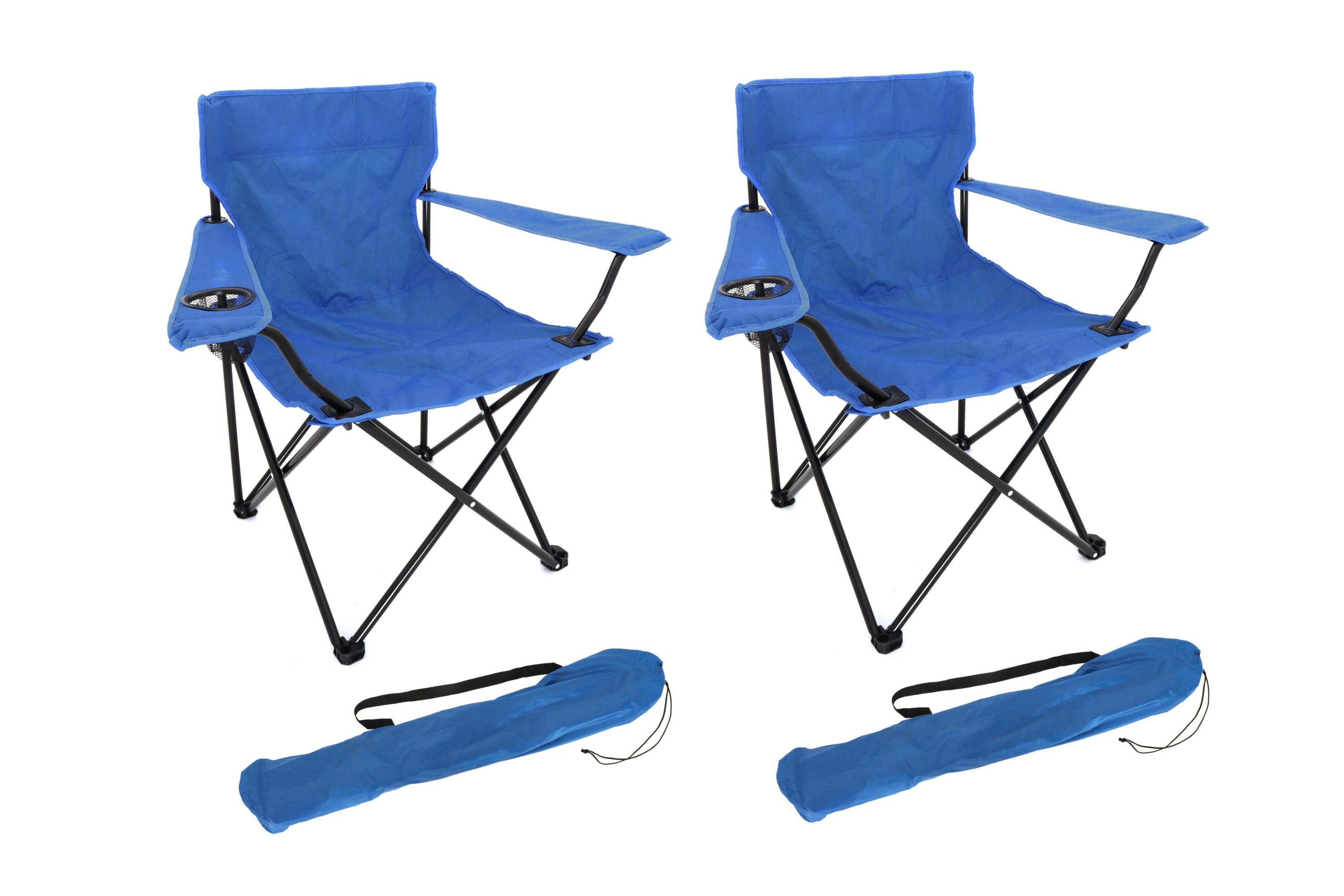 Campingstuhl 2er Set Campingsessel blau, klappbar mit Tragetasche & Getränkehalter