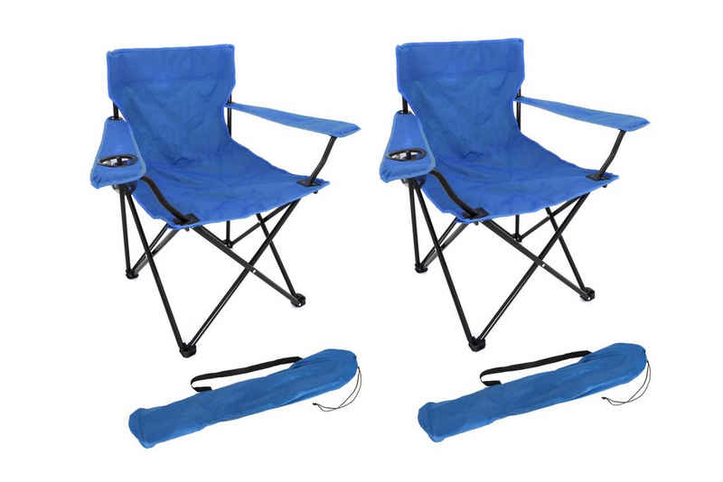 ELLUG Campingstuhl 2er Set Anglerstuhl Campingsessel blau, leicht, klappbar mit Tragetasche & Getränkehalter 50 * 50 * 80cm bis 100kg belastbar, für Festival, Reise, Urlaub, Camping, Angeln, 2er Set