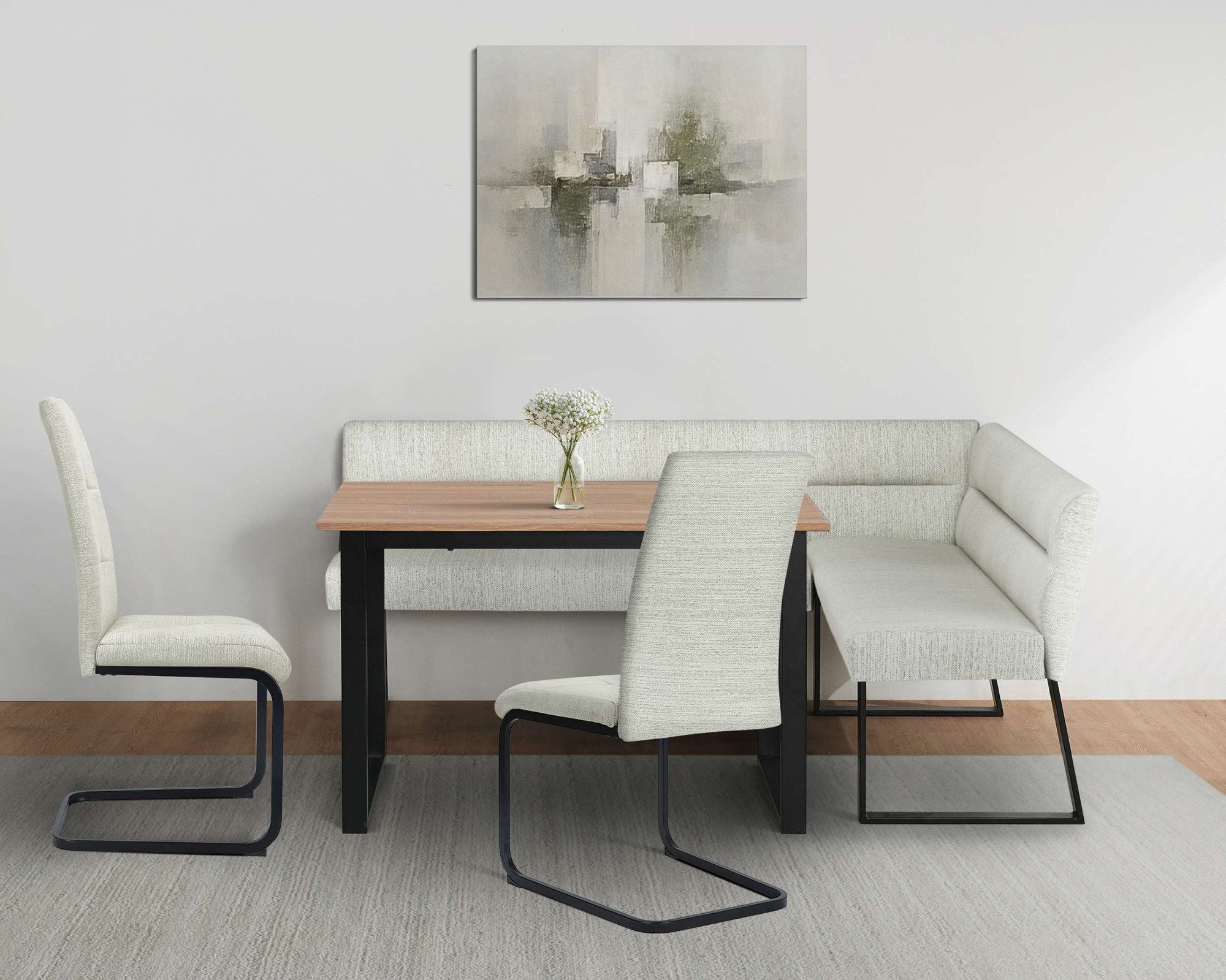OTTO home Eckbankgruppe Barcell/Ivanna/Calgoty, (Set, 4-tlg., Eckbankgruppe mit Tisch, Eckbank, Stühle), Sitzgruppe, Eckbank und Stühle bequem gepolstert, Tisch 120x80 cm