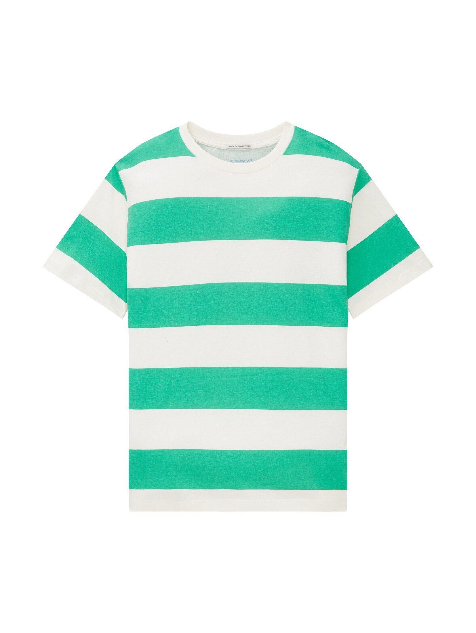 TOM TAILOR T-Shirt Gestreiftes T-Shirt green off white block stripe | T-Shirts