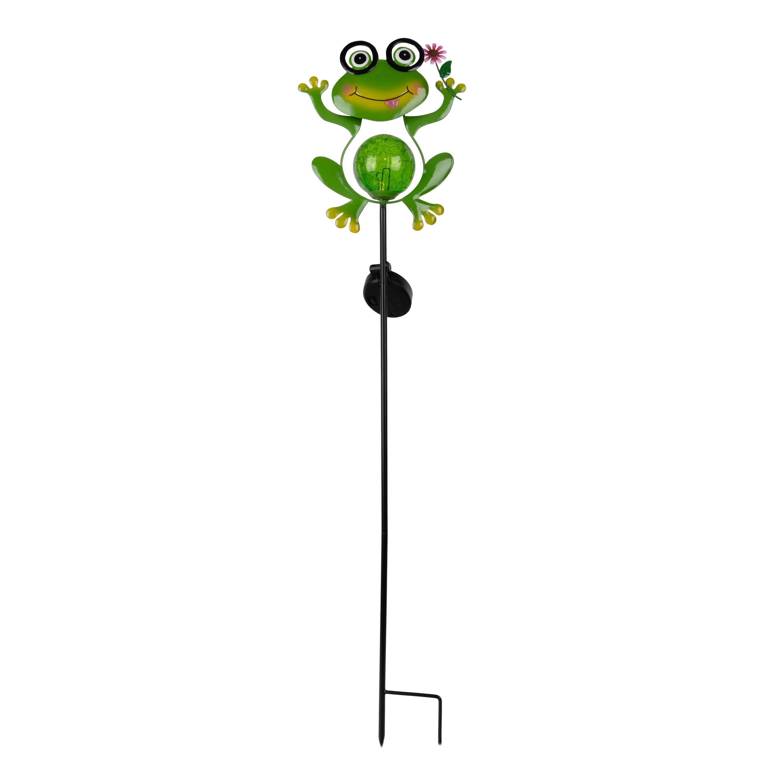 näve LED Solarleuchte Froggy, LED fest integriert, Warmweiß, Erdspieß Frosch mit Blume, grün, H: 90cm, warmweiß, 6-8h Leuchtdauer