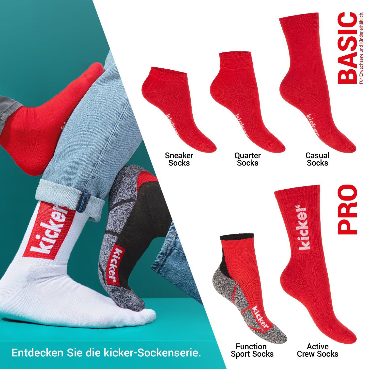 kicker Kurzsocken Sneaker Socken für Damen und Herren aus Baumwolle
