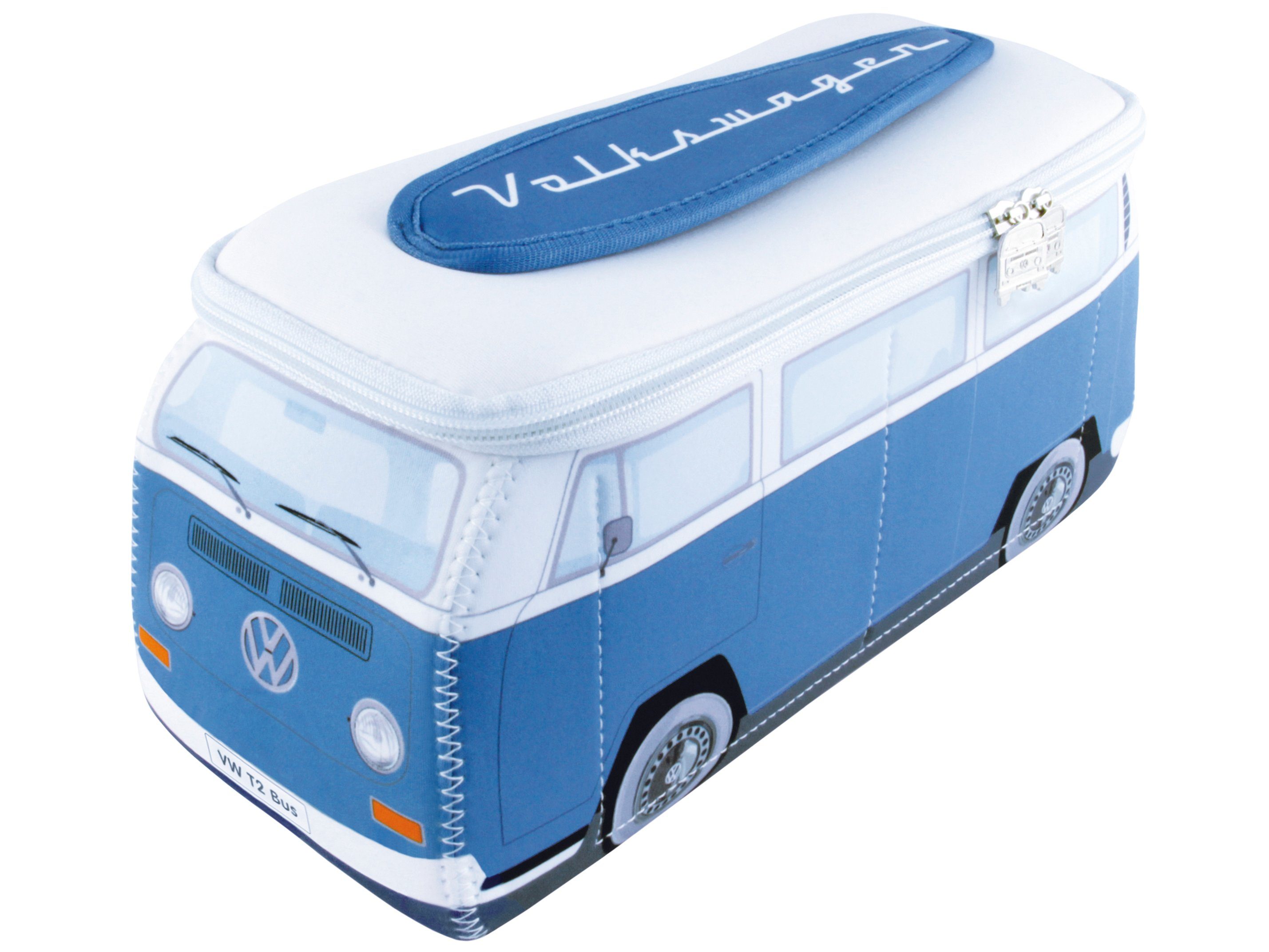 VW Collection by BRISA Kulturbeutel Volkswagen Universaltasche im VW Bulli T2 Design, Universaltasche aus Neopren, 30 x 14 x 12 cm Blau