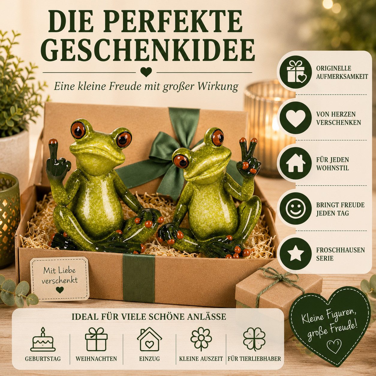 formano Sammelfigur 2er Set Frosch Dekofiguren 9 cm handbemalt mit Glanzoptik
