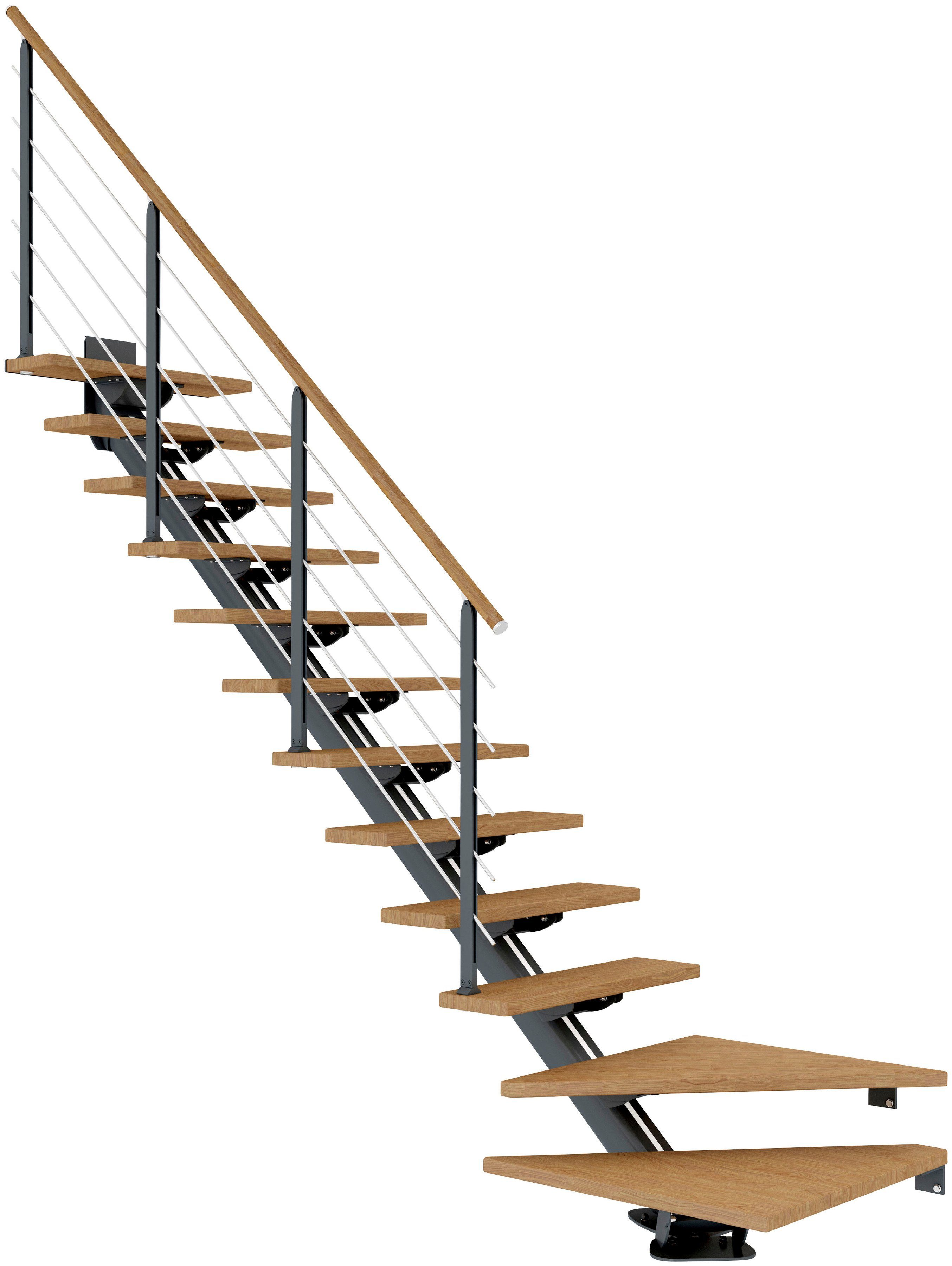 pulverbeschichtet cm, und Holzkomponenten bis 270 Unterkonstruktion Geschosshöhen Stufen offen, Mittelholmtreppe für geölt, Dolle Pfosten Sydney,