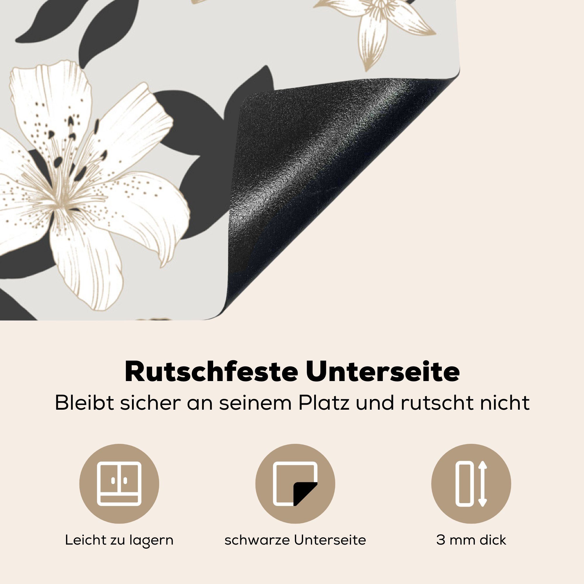 - - tlg), Lilie Arbeitsplatte Natur, für - 78x78 küche Vinyl, Ceranfeldabdeckung, (1 Gestaltung cm, Blumen Herdblende-/Abdeckplatte MuchoWow