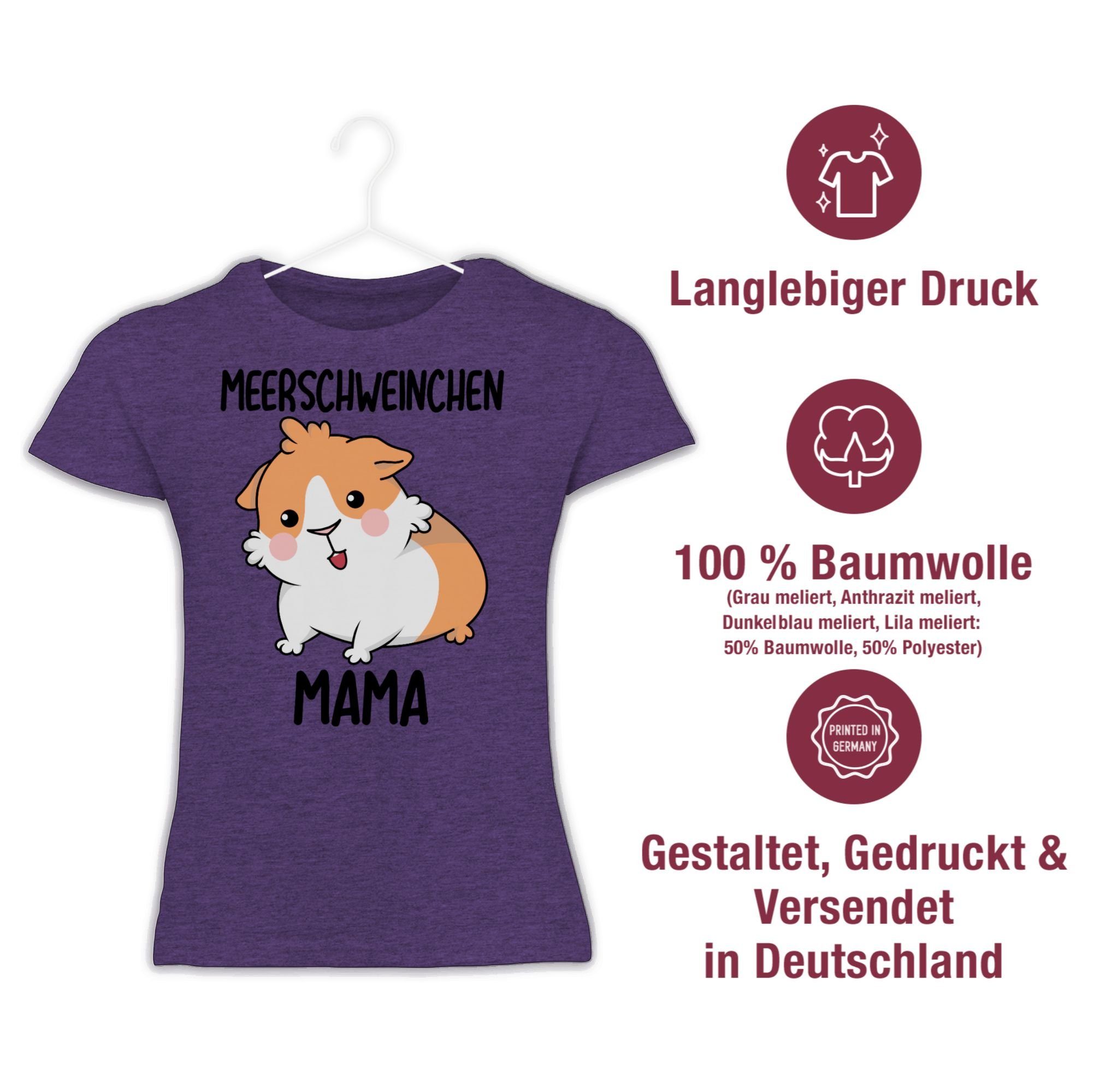 3 Mama Animal Print Meliert Tiermotiv Lila T-Shirt Shirtracer Meerschweinchen