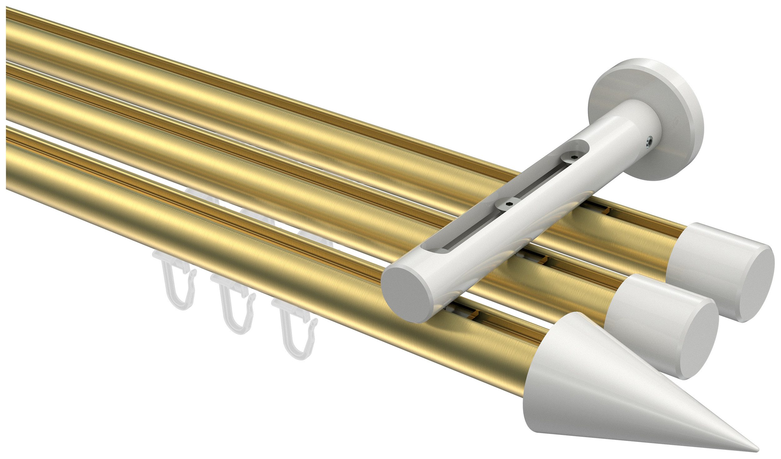 INTERDECO Innenlaufschiene Siteno Savio, Ø 20 mm, 3-läufig, Fixmaß, kürzbar, Wandmontage, Aluminium, Messing-Optik / Weiß / Bicolor