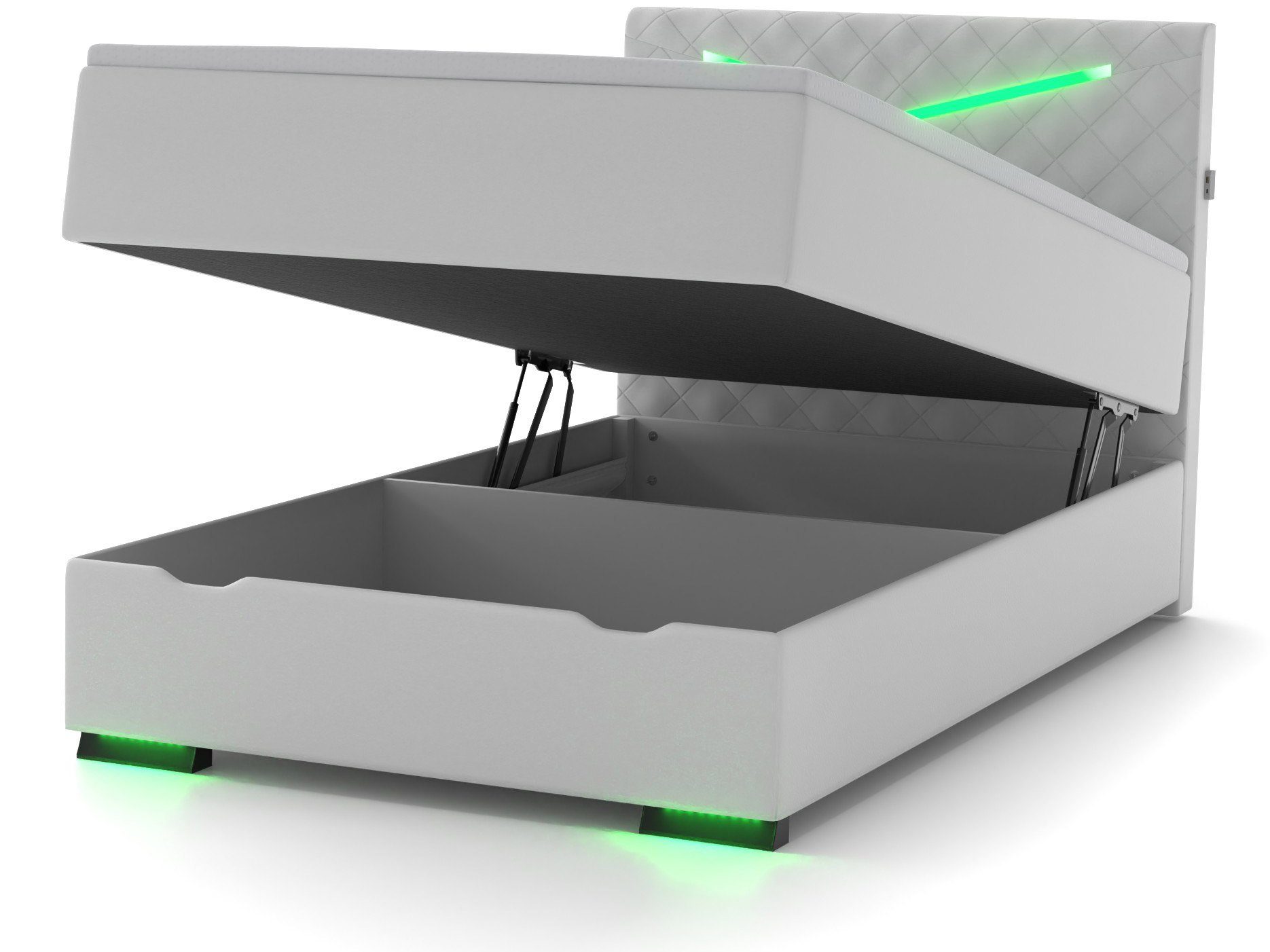 Topper LED-Beleuchtung, wonello Boxspringbett USB-Anschluss Bettkasten, Gamingbett Dacota, mit weiß und