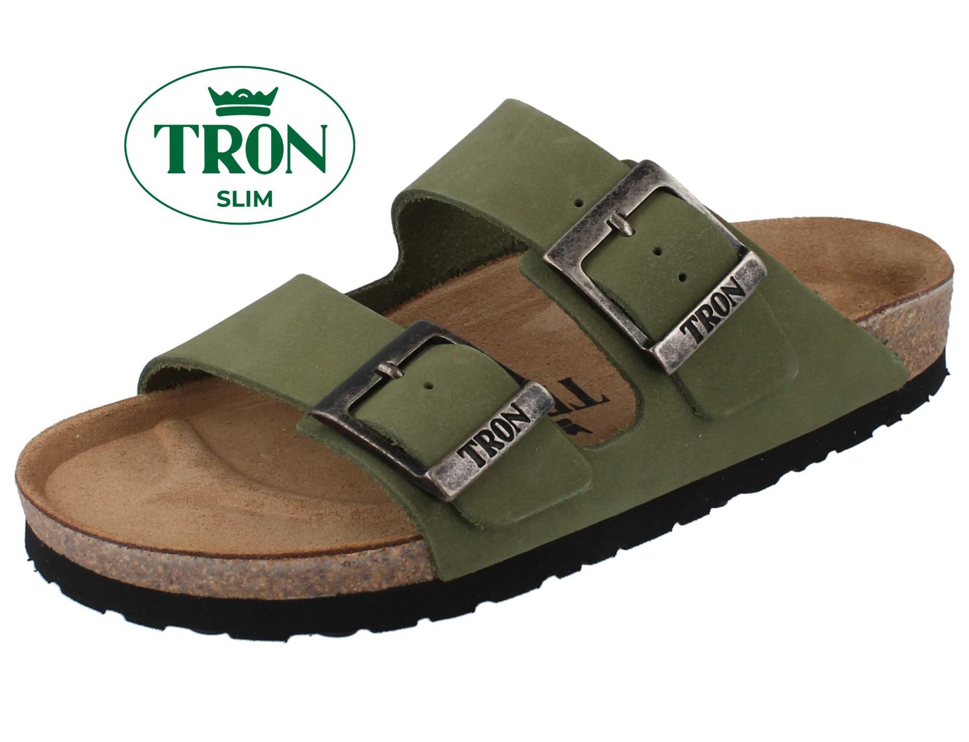 Tron TRON Pampelonne slim Damen Tieffußbett Pantolette grün Nubukleder - Pantolette Atmungsaktiv