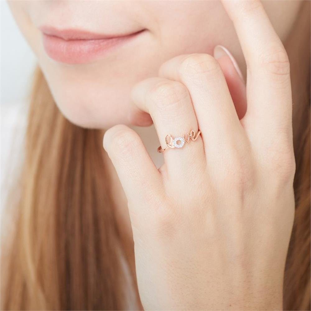 Unique Goldring Ring Love 14K Roségold Diamanten – Bild 2 von 3