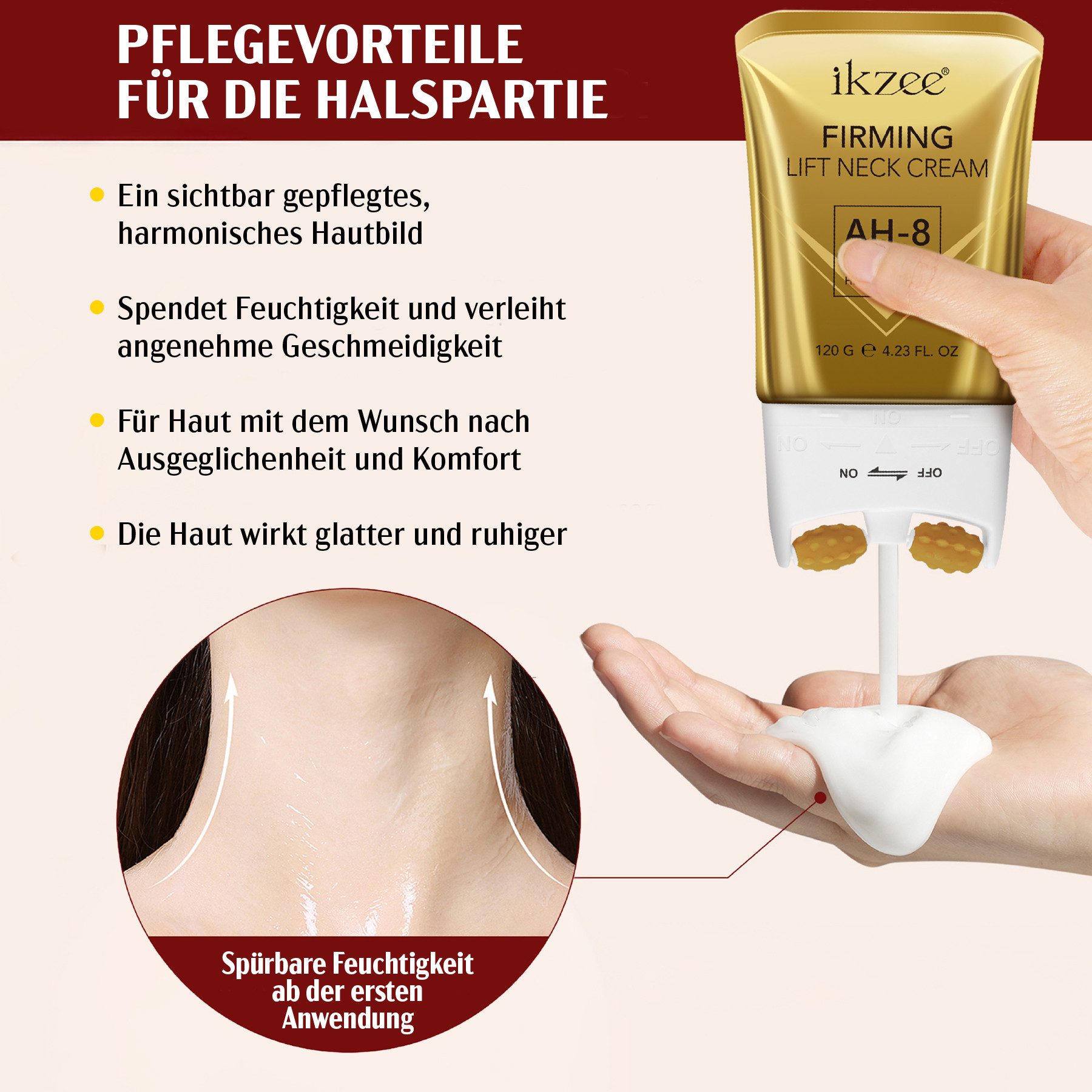 P-Beauty Cosmetic Accessories Tagescreme AH-8 Neck Lift Creme Roller Anti Aging Halscreme mit Hexapeptid-8, 1-tlg., Nackencreme, Tagescreme, Hautpflege, Massage