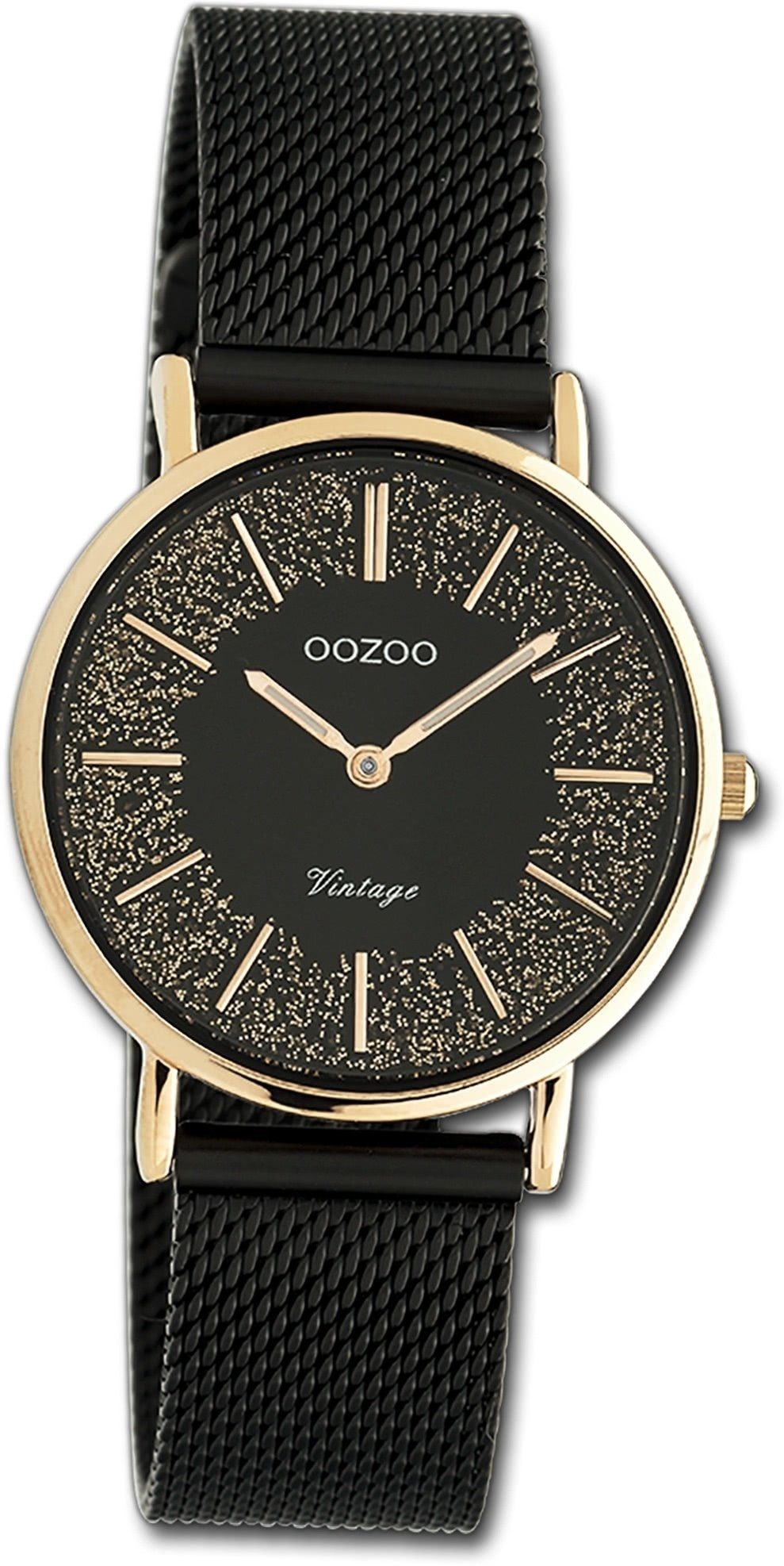 OOZOO Quarzuhr Oozoo Damen Armbanduhr Ultra Slim, Damenuhr Edelstahlarmband schwarz, rundes Gehäuse, mittel (ca. 32mm)