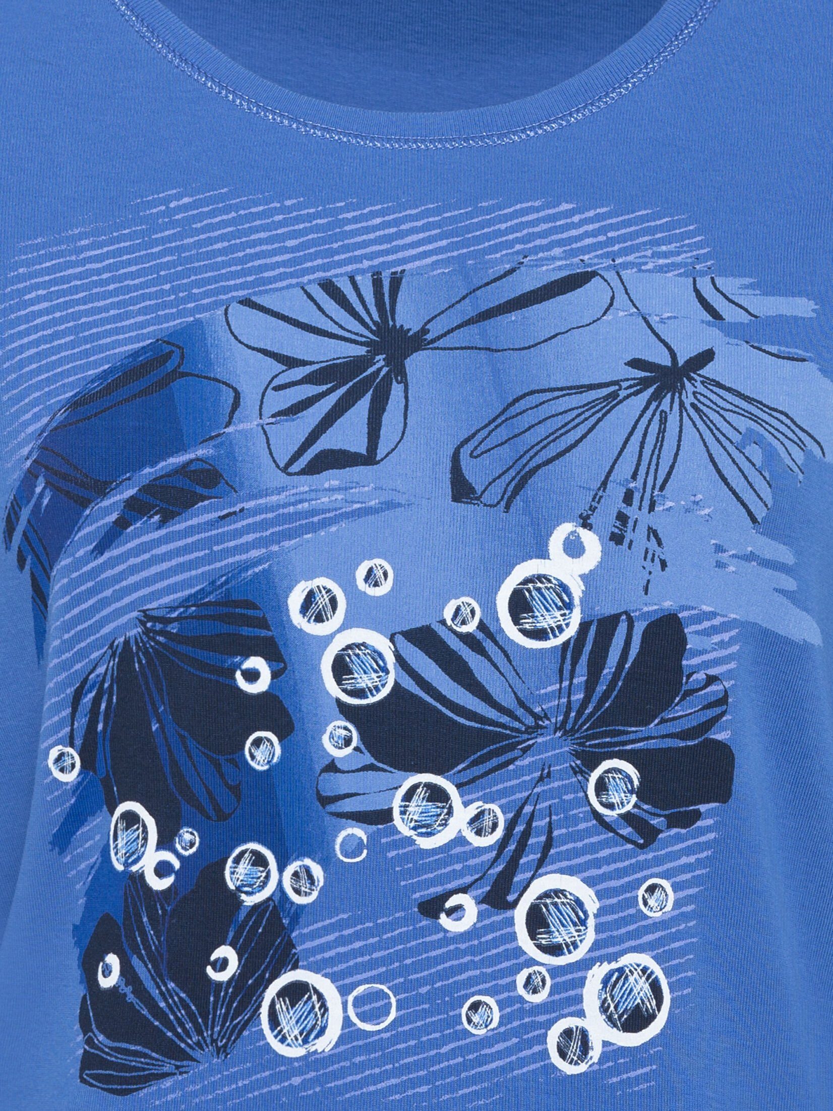 mit phantasievollen Olsen Placement-Print Blue Rundhalsshirt Electric