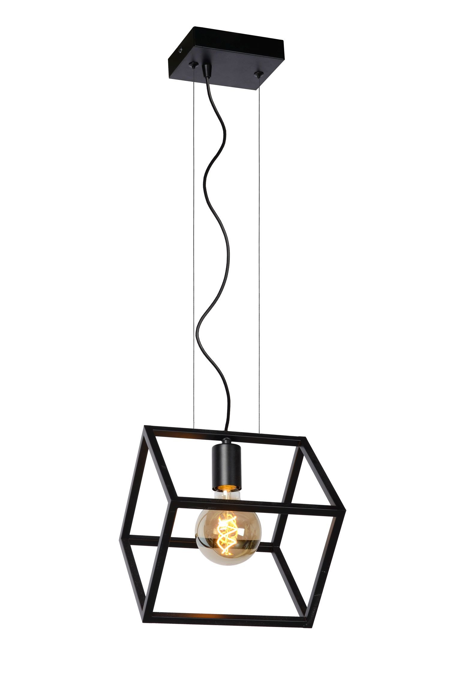 Licht-Erlebnisse Pendelleuchte NAVIR, ohne Leuchtmittel, Metall H: max. 161 cm Schwarz E27 eckig Retro