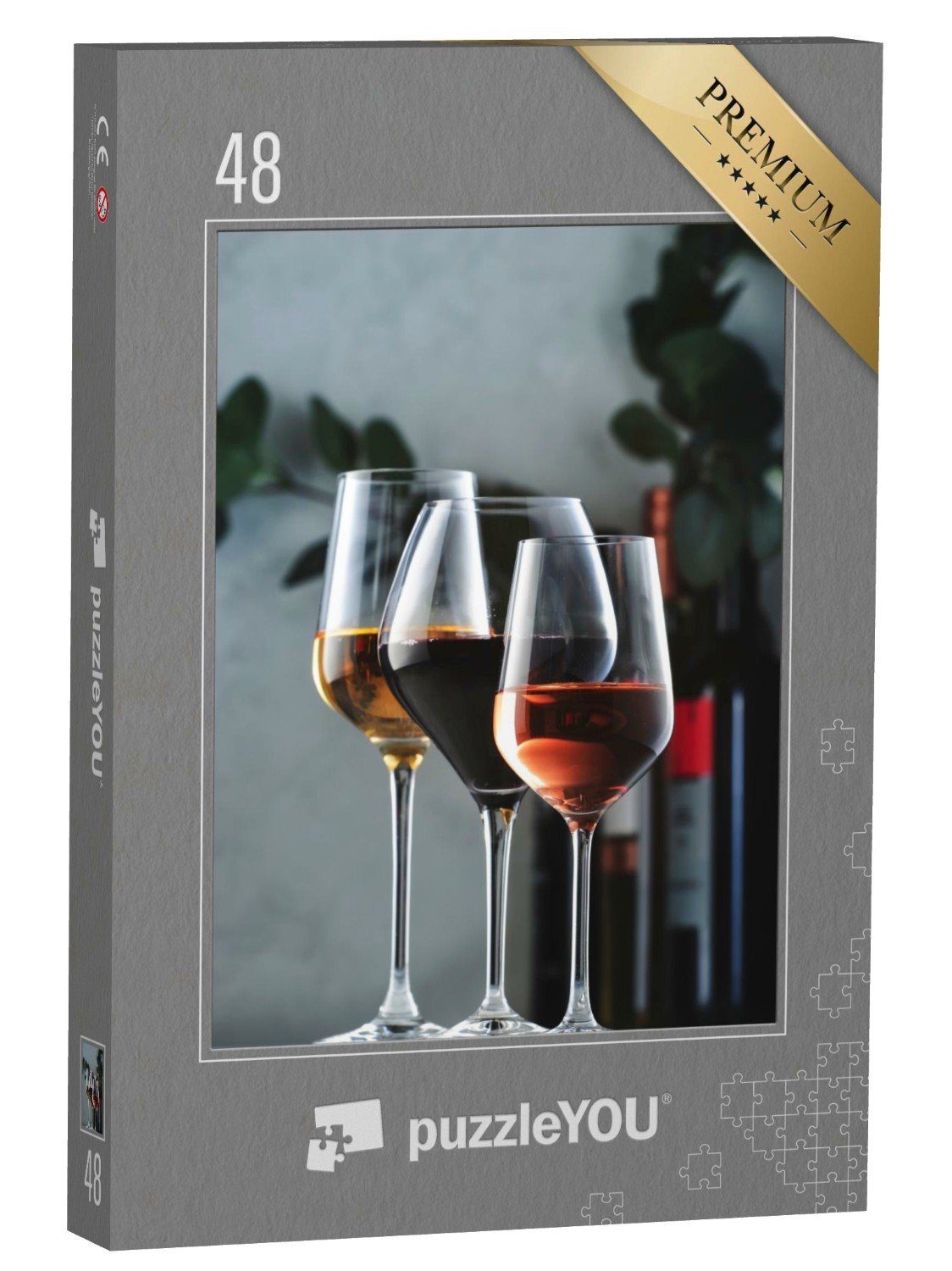 puzzleYOU Puzzle Sortiment von Weinen: Rot-, Weiß- und Roséwein, 48 Puzzleteile, puzzleYOU-Kollektionen Wein