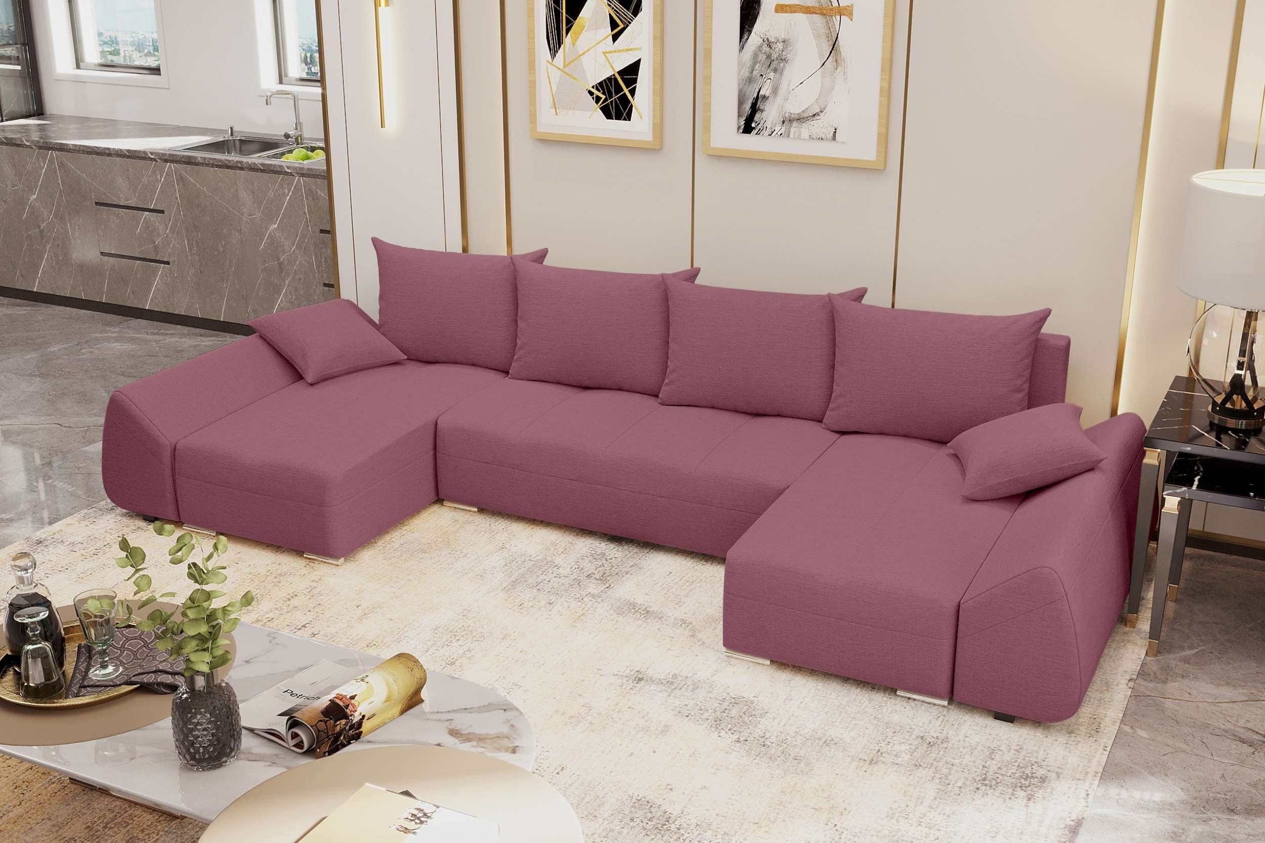Bettkasten, Modern Madeira, Sofa, mit Wohnlandschaft mit Bettfunktion, Stylefy Sitzkomfort, U-Form, Design Eckcouch,