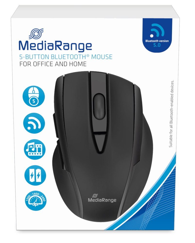 Mediarange Mediarange Maus optisch kabellos 5 Button Bluetooth 2400 dpi schwarz Maus