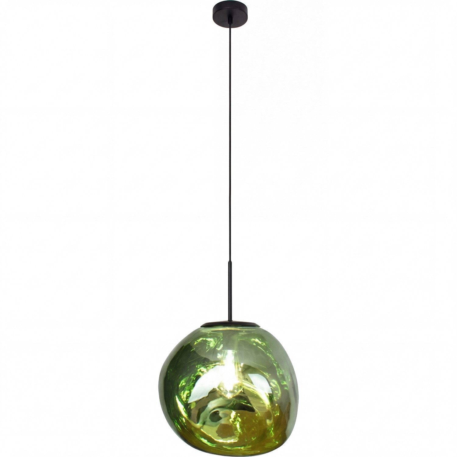 Licht-Erlebnisse Pendelleuchte CLONLINA, ohne Leuchtmittel, Glas Grün Metall Lava-Glas verspiegelt E27 Ø36 cm Esszimmer Wohnzimmer