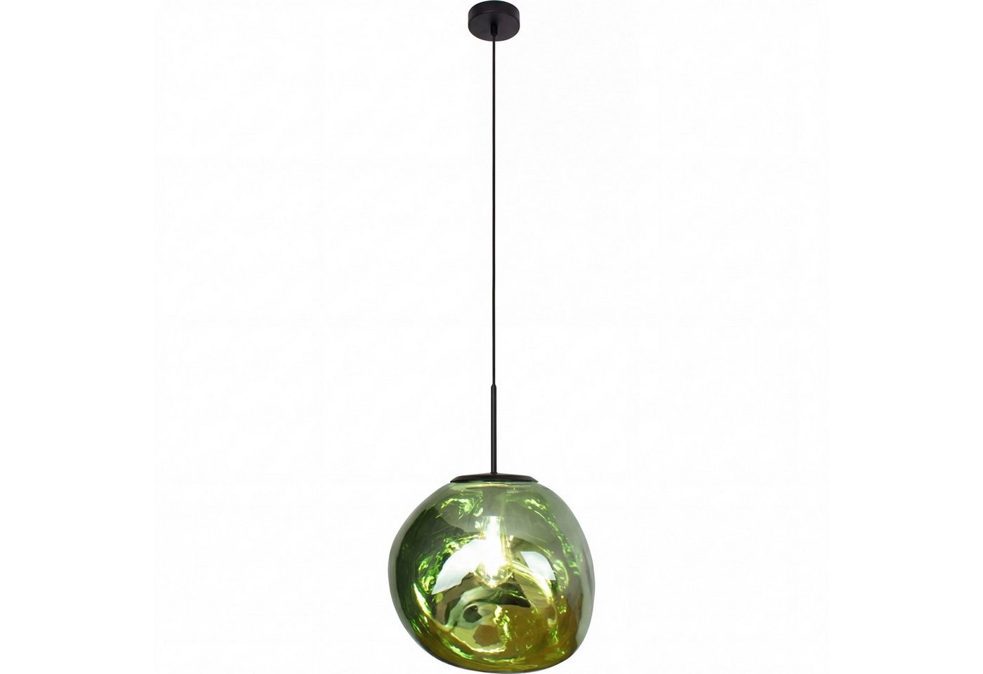 Licht-Erlebnisse Pendelleuchte CLONLINA, ohne Leuchtmittel, Glas Grün Metall Lava-Glas verspiegelt E27 Ø36 cm Esszimmer Wohnzimmer