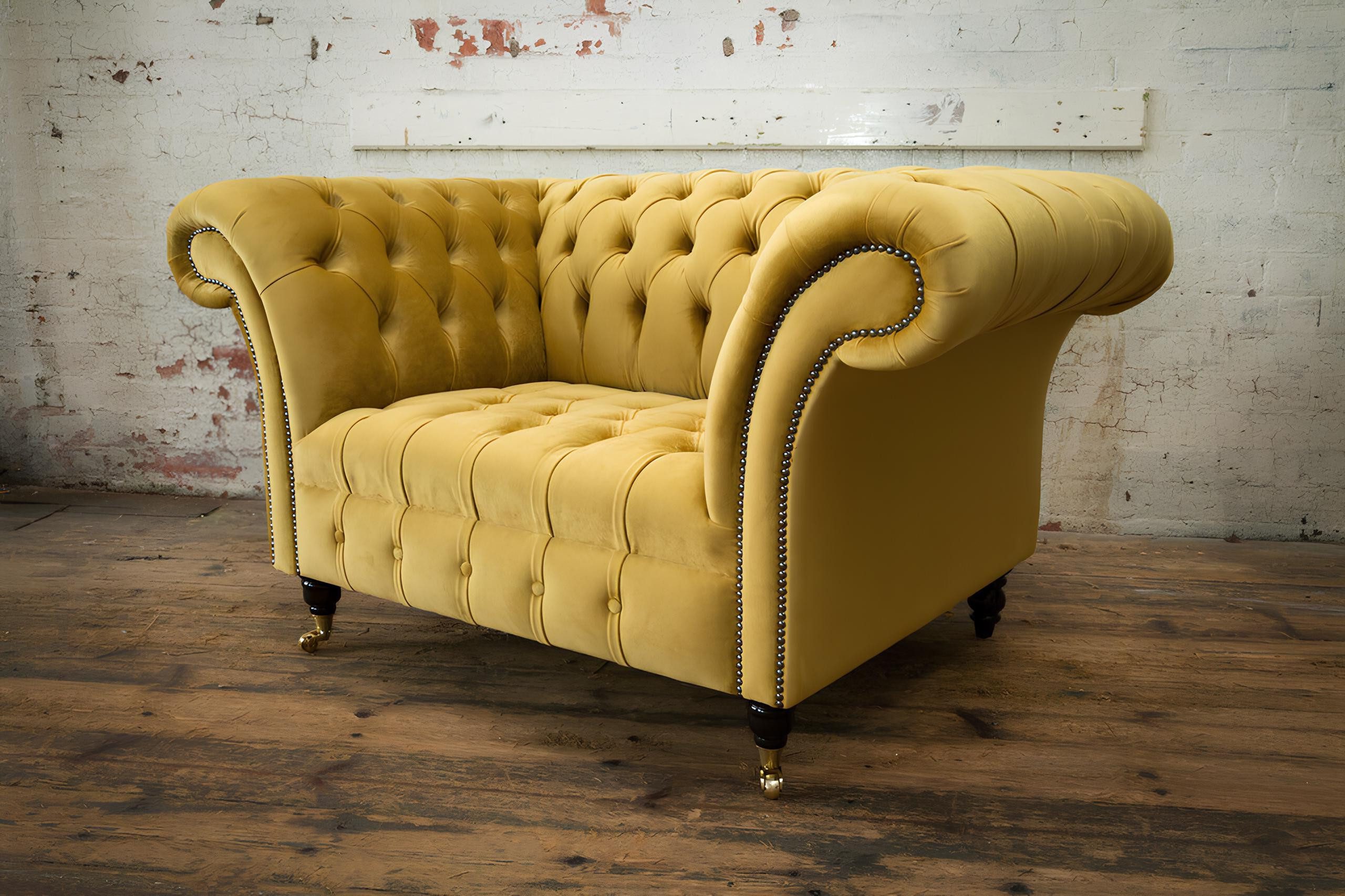 Xlmoebel Chesterfield-Sofa Chesterfield Sessel aus Stoff und Kunstleder in klassischem Design, 1,5-Sitzer, Hergestellt in Europa
