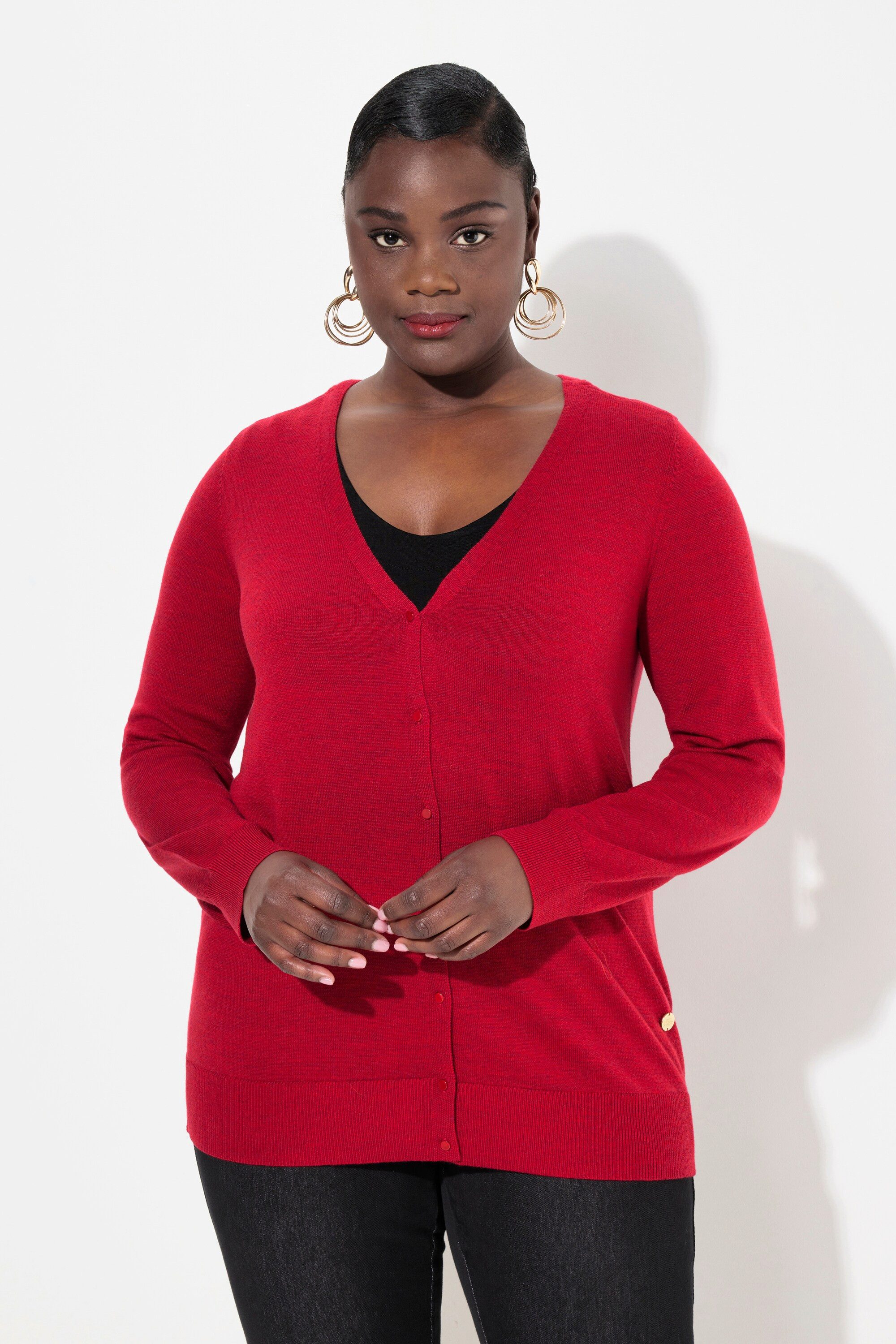 Ulla Popken Strickjacke Strickjacke edle Merinowolle V-Ausschnitt