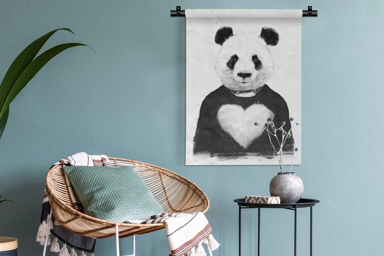 Herz für Panda Wanddekoobjekt Wand, der - Wohnzimmer, an - Schlafzimmer Deko - Pullover MuchoWow Tiere, Tapisserie,