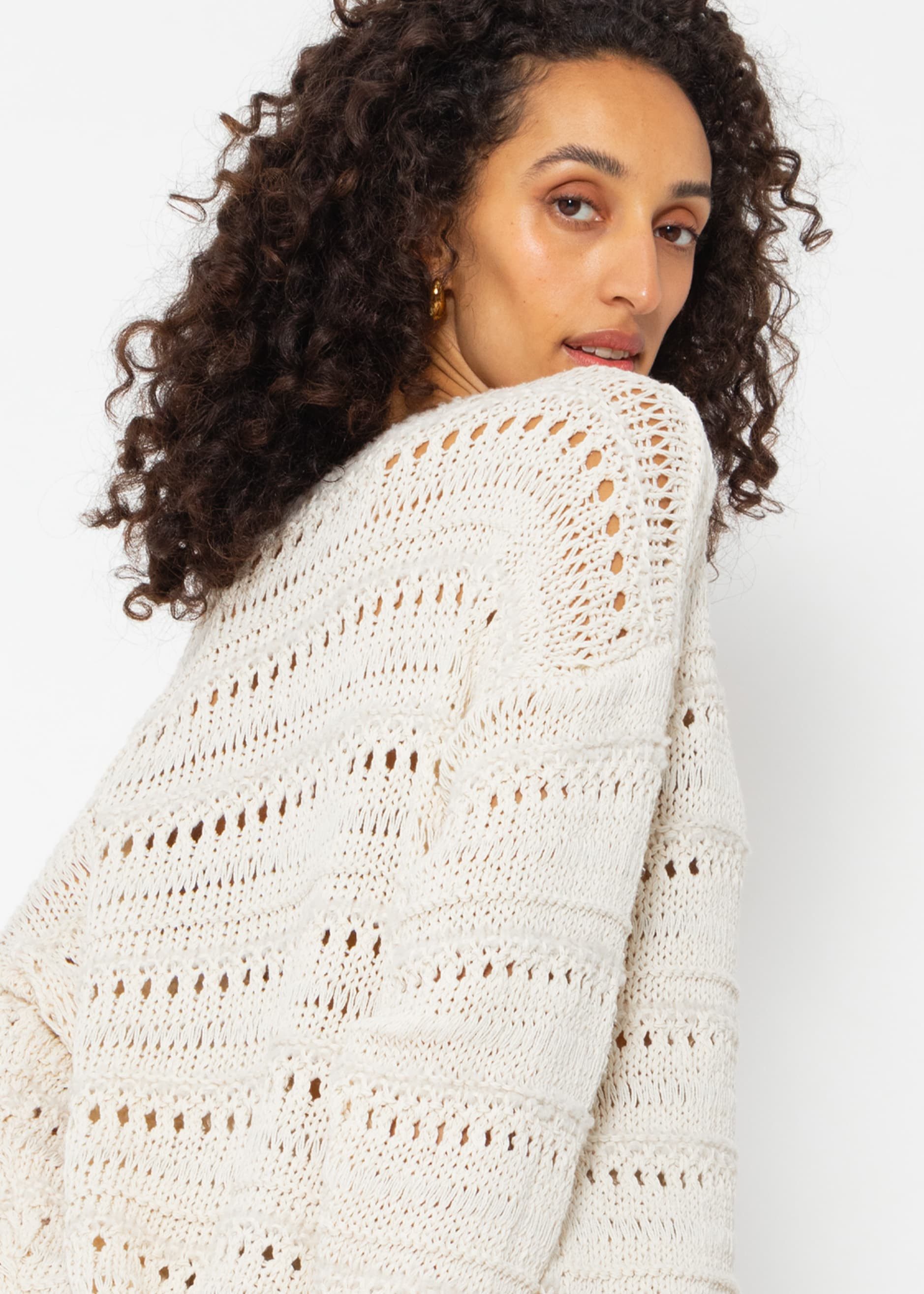 SASSYCLASSY Strickpullover Oversize Pullover Lässiger Strickpullover mit Ajour-Muster - Made in Italy