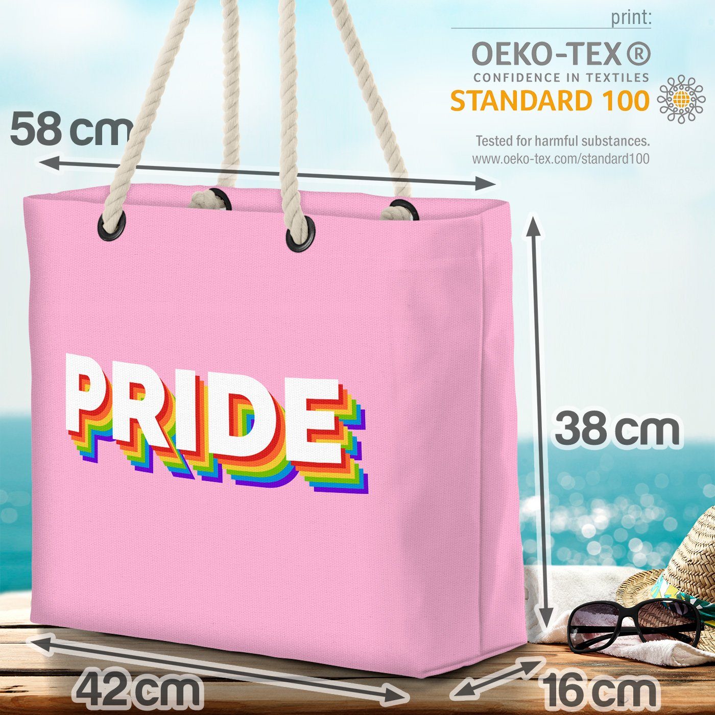 Logo LGBTQ parade Stolz Schriftzug PRIDE Gay pride VOID club Strandtasche (1-tlg), flag Rainbow