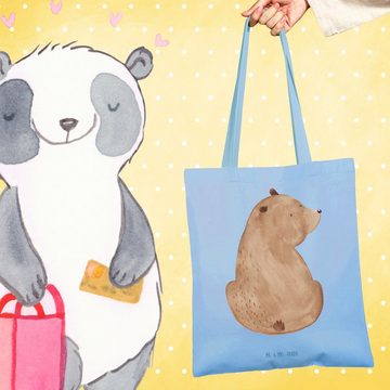 Mr. & Mrs. Panda Tragetasche Bär Schulterblick - Sky Blue - Geschenk, Weisheit, Stoffbeutel, Teddy (1-tlg), Lange Tragegriffe