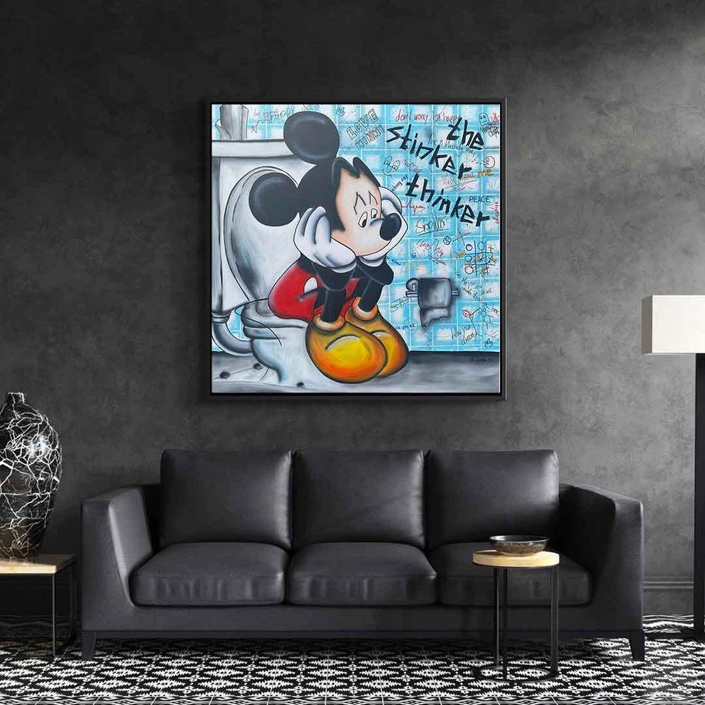 Leinwandbild, Maus Leinwandbild DOTCOMCANVAS® The Micky stinker Thinker Rahmen goldener Mouse Bad Mickey designed