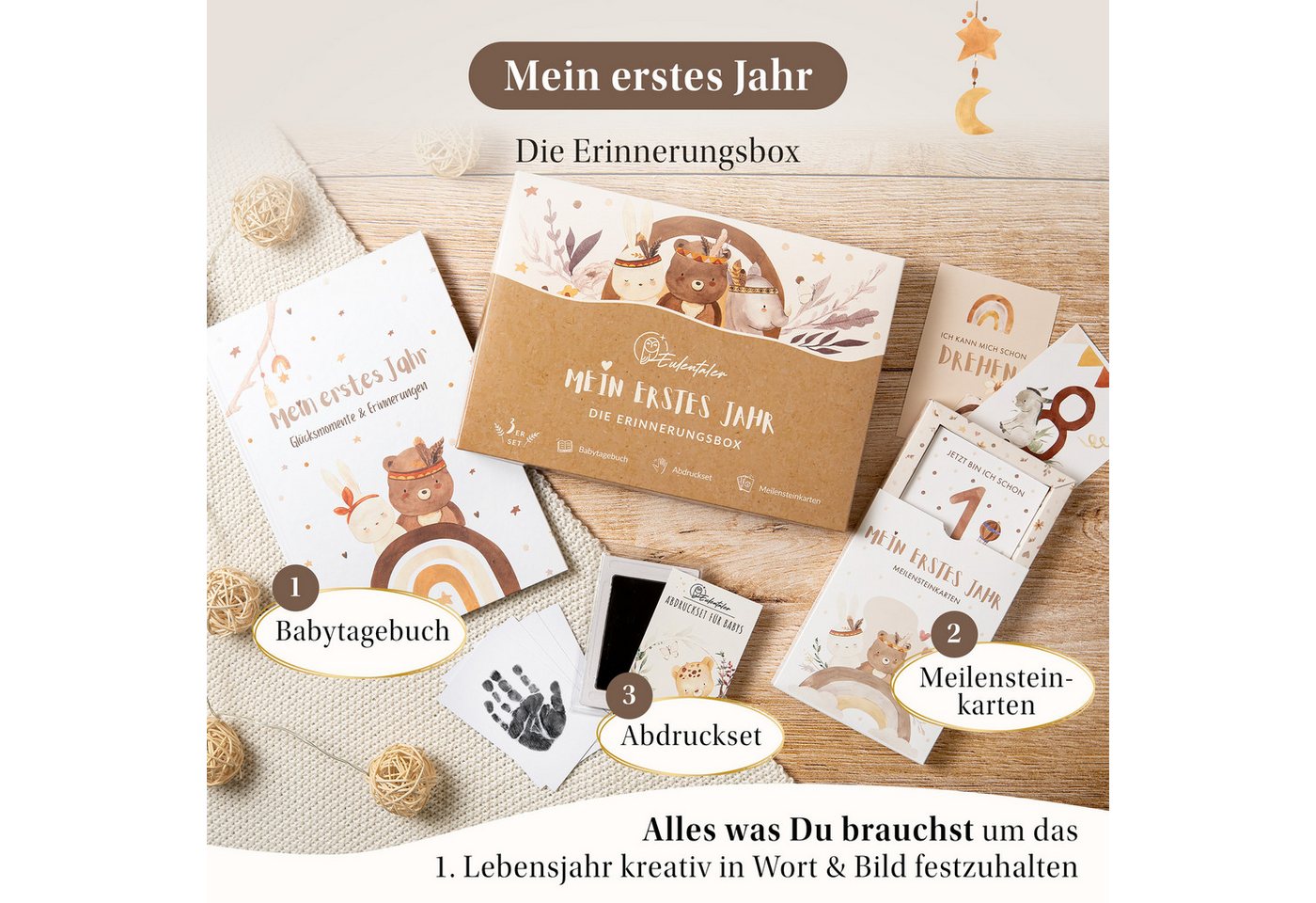 Thumbnail - Eulentaler Tagebuch I Die Erinnerungsbox I Mein erstes Jahr I Von Pädagogen gestaltet, I Babytagebuch, 48 Meilensteinkar...