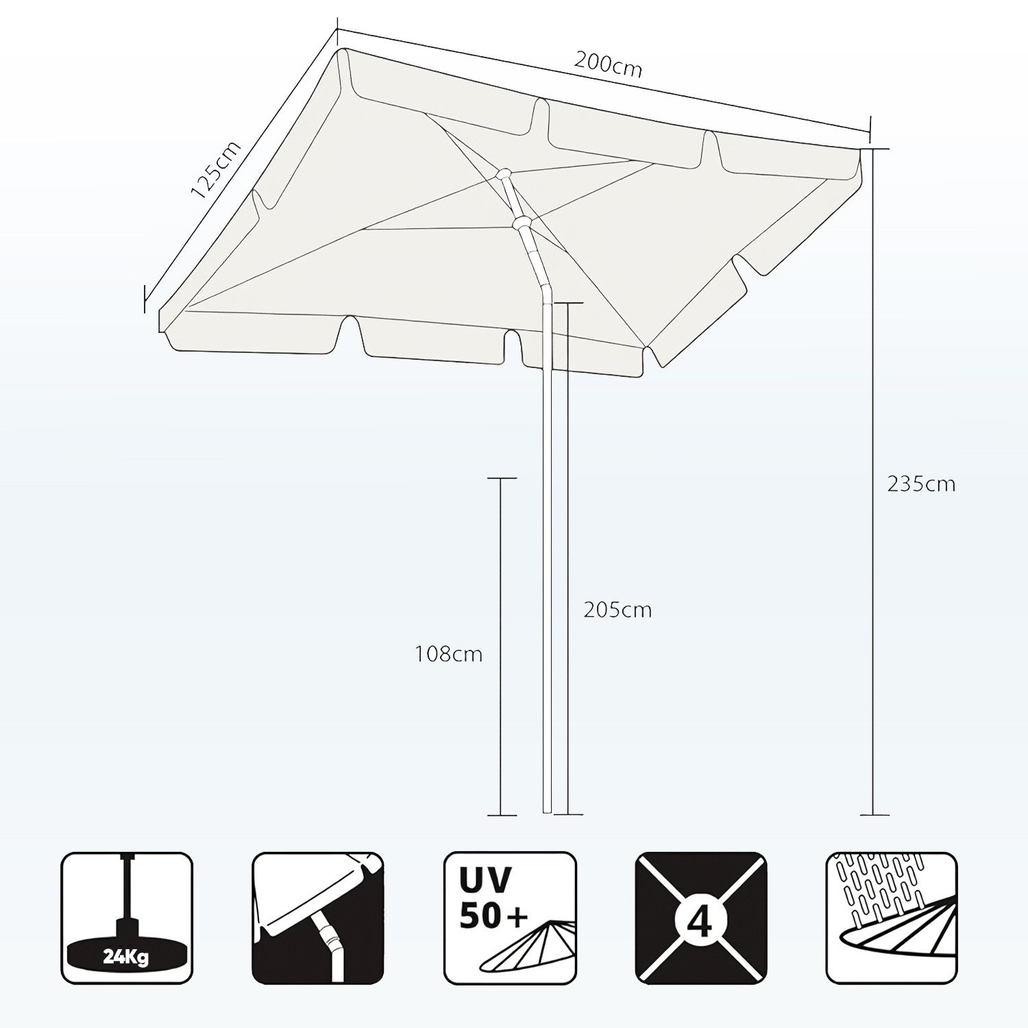 Sekey Sonnenschirm Sekey Balkonschirm 200x125 cm rechteckig mit Schutzhülle UV Schutz