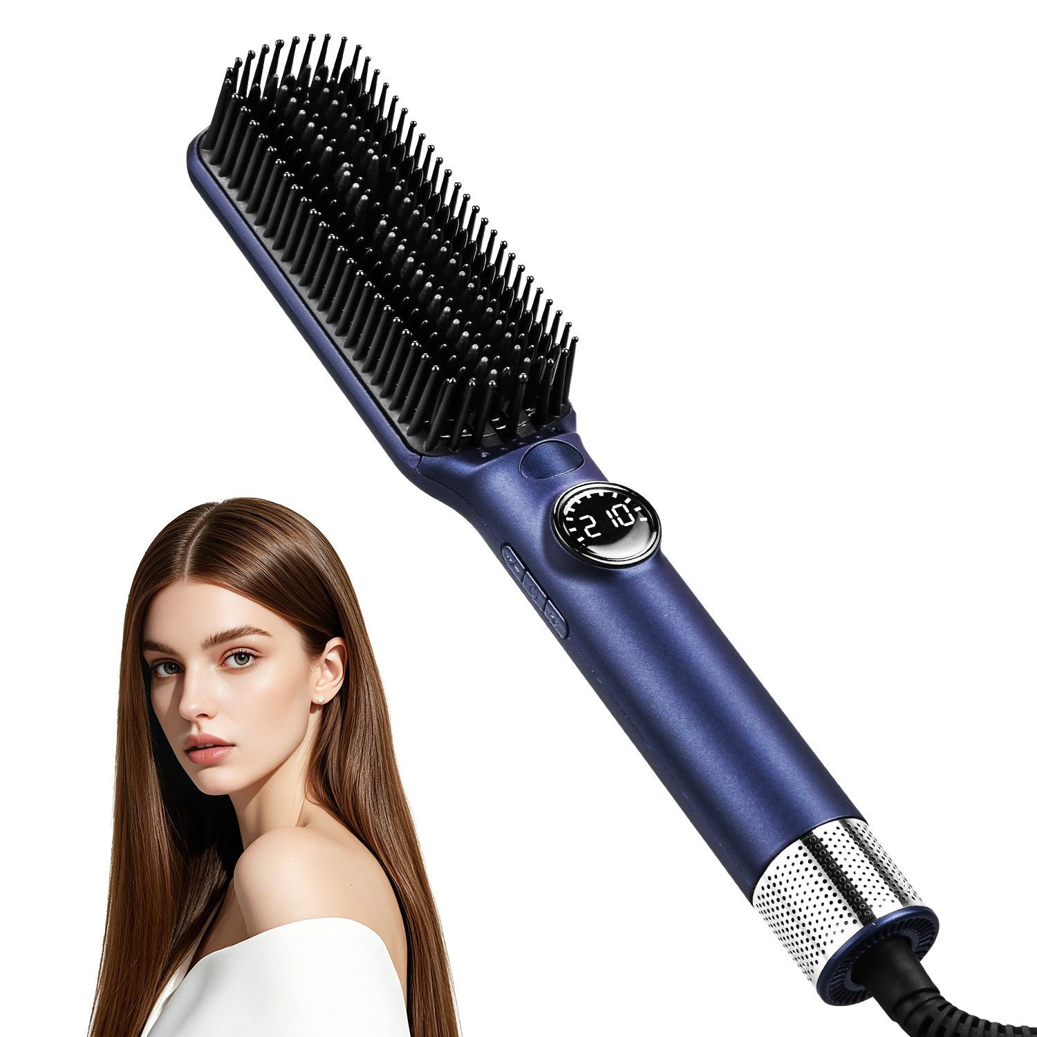 CkeyiN Pro Haarglättbürste,100-230℃,Warmluftbürste,Beheiztes Glättent /KaltlufGlättbürste, LED-Anzeige,Keramikplatte,PTC-Heizung