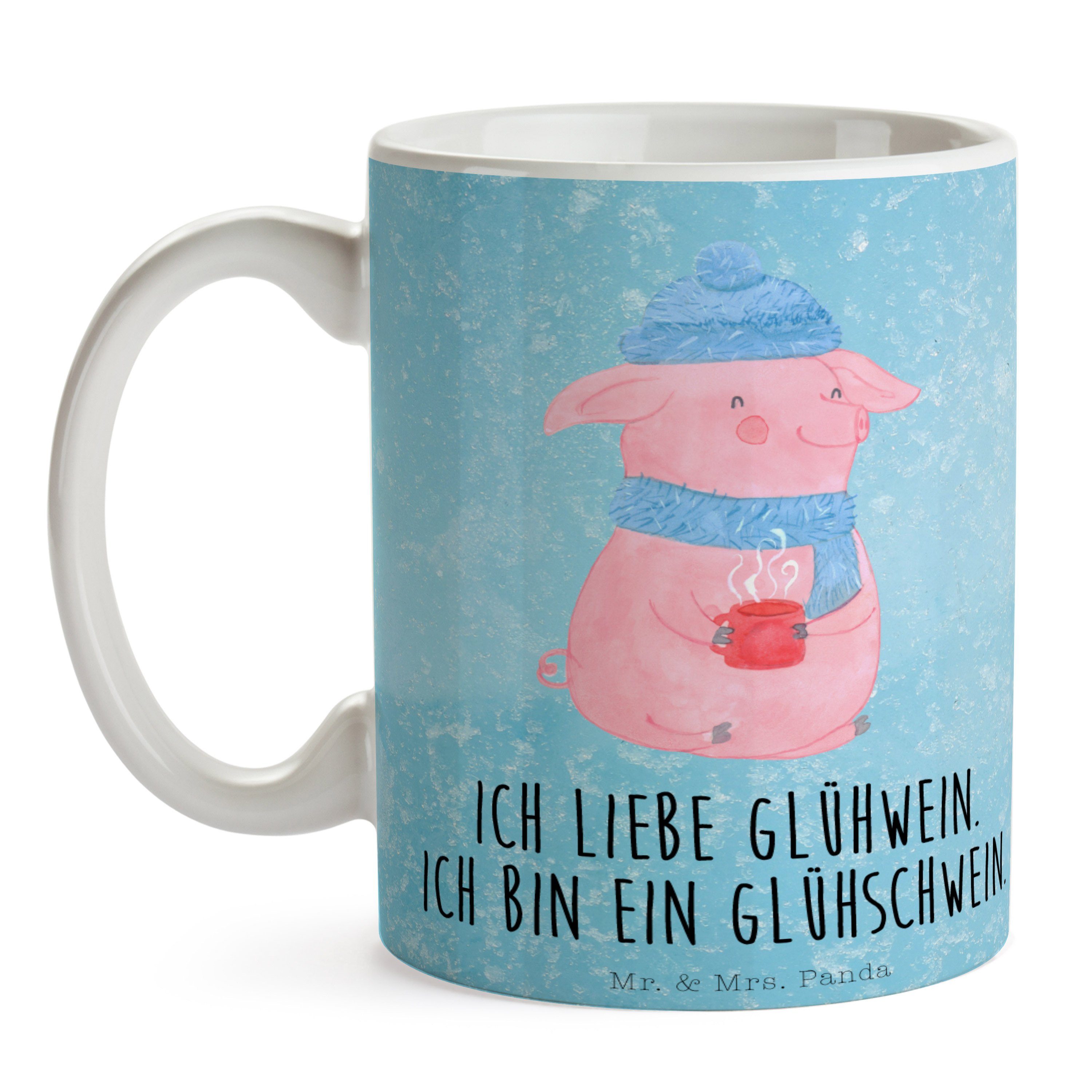 Geschenk, Tasse - & - Eisblau Mrs. Panda Keramiktasse, Kaffeetasse, Winter, Keramik Mr. Glühschwein