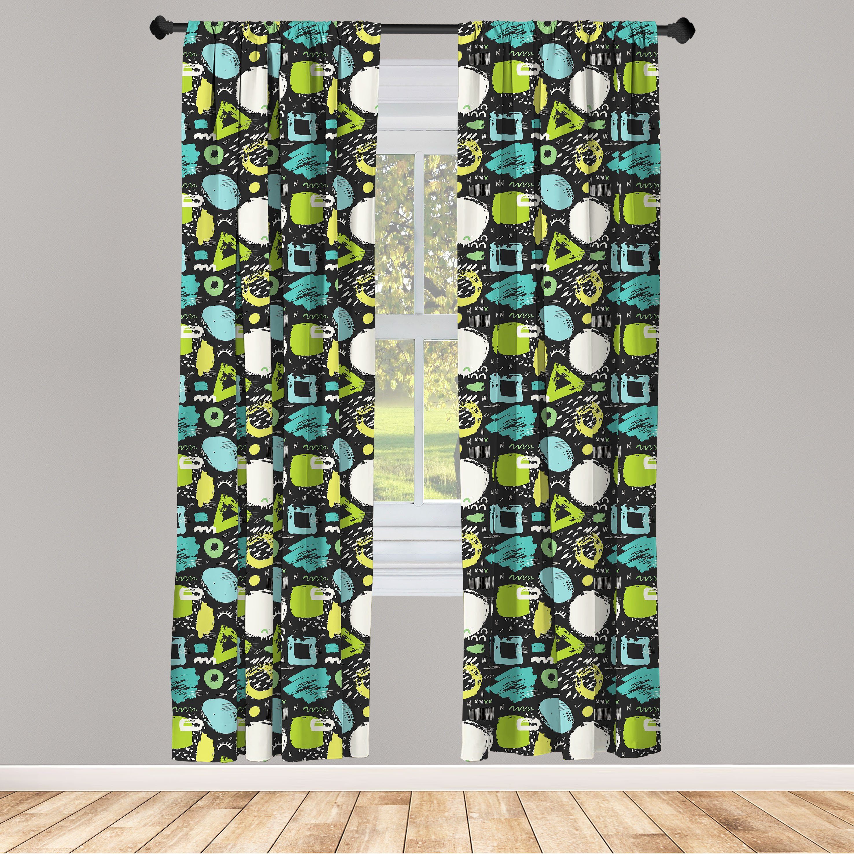 geometrische Grunge Vorhang Abakuhaus, Kunst Microfaser, für Schlafzimmer Gardine Flüchtige Dekor, Wohnzimmer