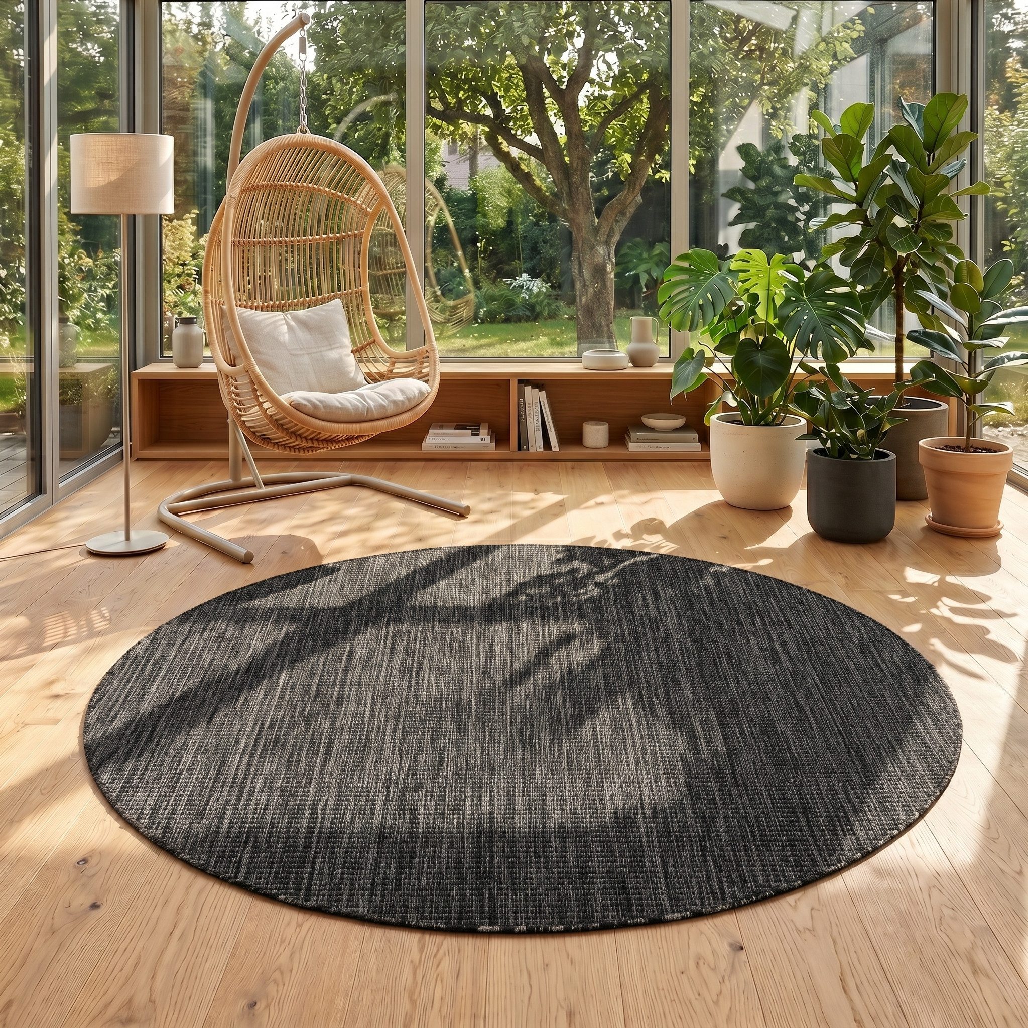 Teppium Teppich Einfarbig, Rund, Höhe: 3 mm, Teppich Wetterfest Waschbar Balkon, Garten, Terrasse und Küchenteppich