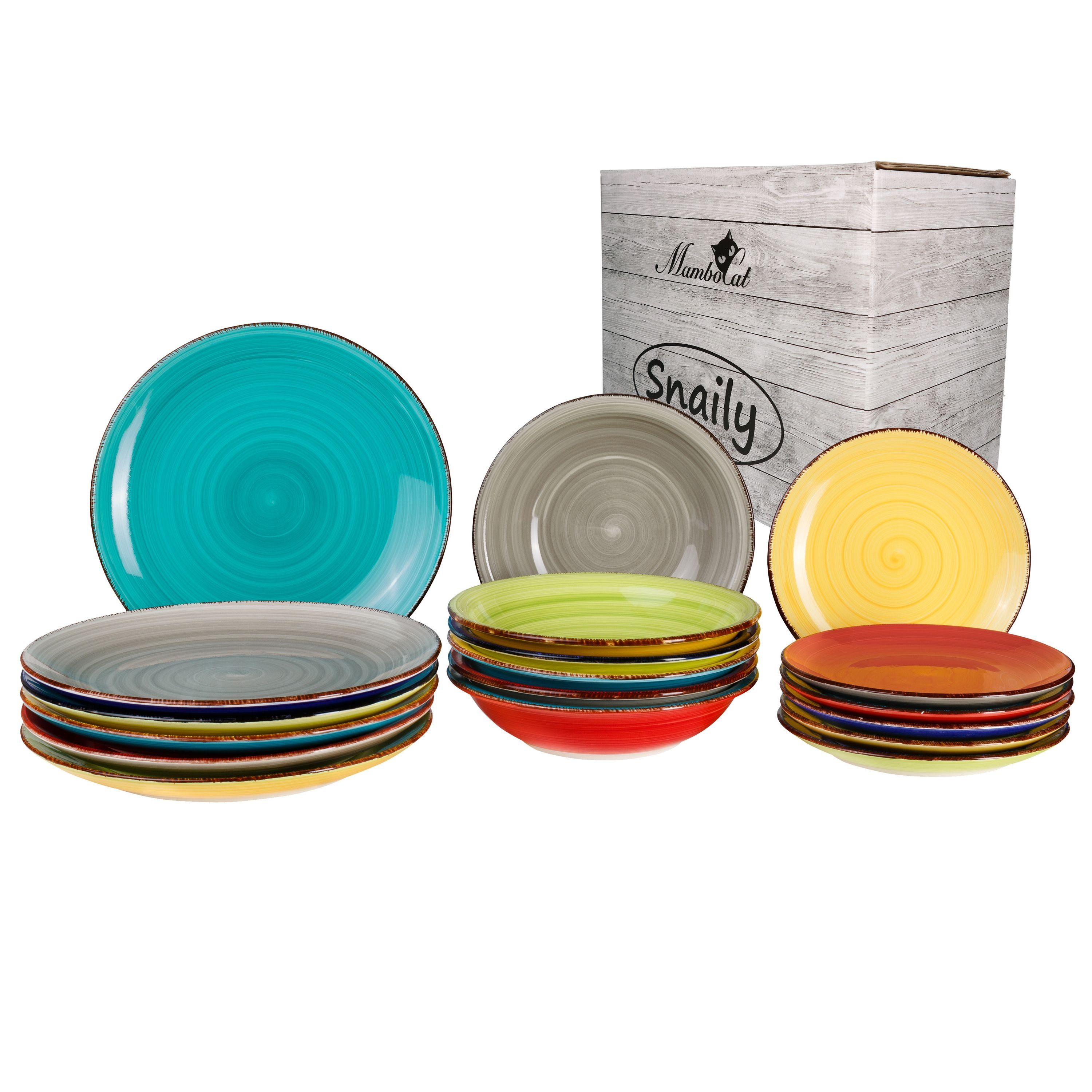 Teller-Set 18-tlg. Tellerset Snaily 6 Personen bunt Geschirr Teller Speiseteller