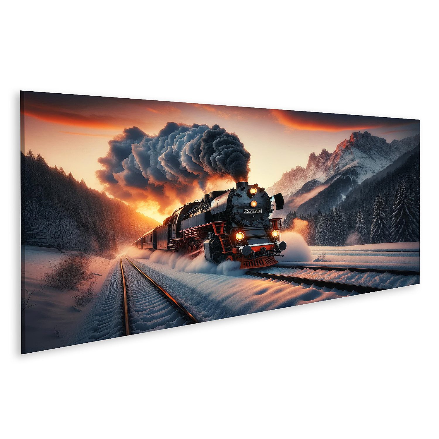 Leinwandbild Für Eisenbahn Fans Eisenbahnromantik im winterlichen Alpenglühen