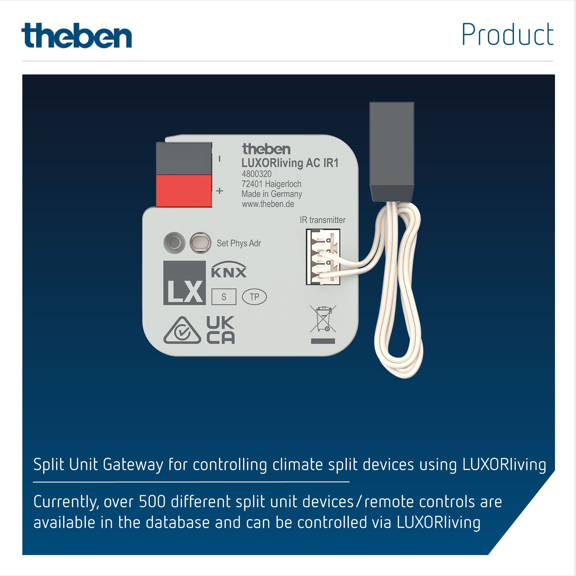 theben LUXORliving AC IR1 Smart-Home-Steuerelement, Split Unit Gateway, IR-Steuerung, Klimageräte, LUXORliving KNX