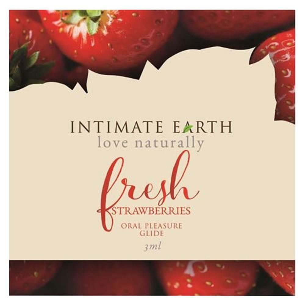 Intimate Earth Gleitgel Fresh Strawberries (mit Wärme-Effekt und Erdbeer-Geschmack), Sachet mit 3ml, veganes und biologisches Gleitgel - aromatisiert