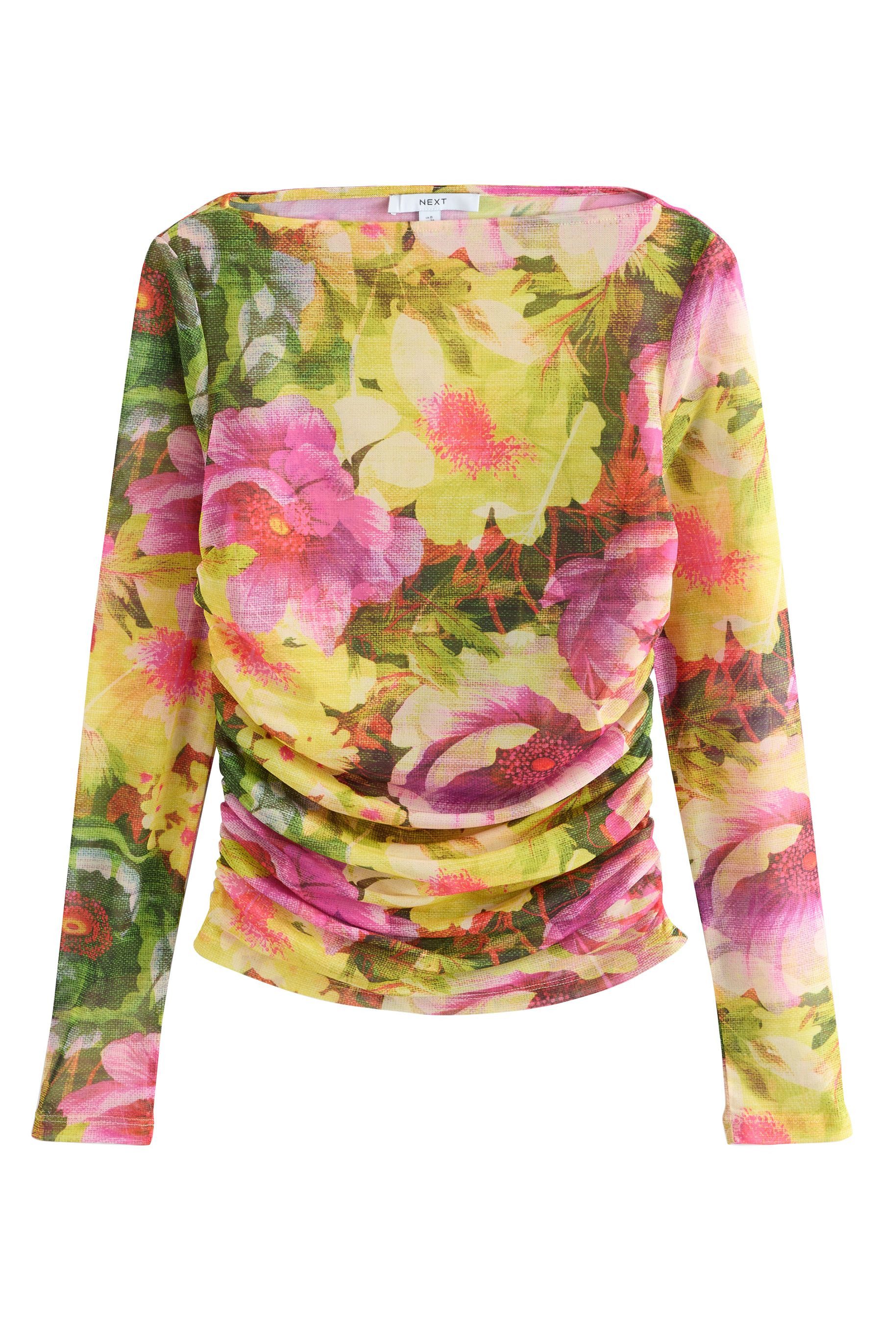 Next Langarmshirt Kew Collection gerafftes Langarmoberteil mit Mesh (1-tlg) günstig online kaufen