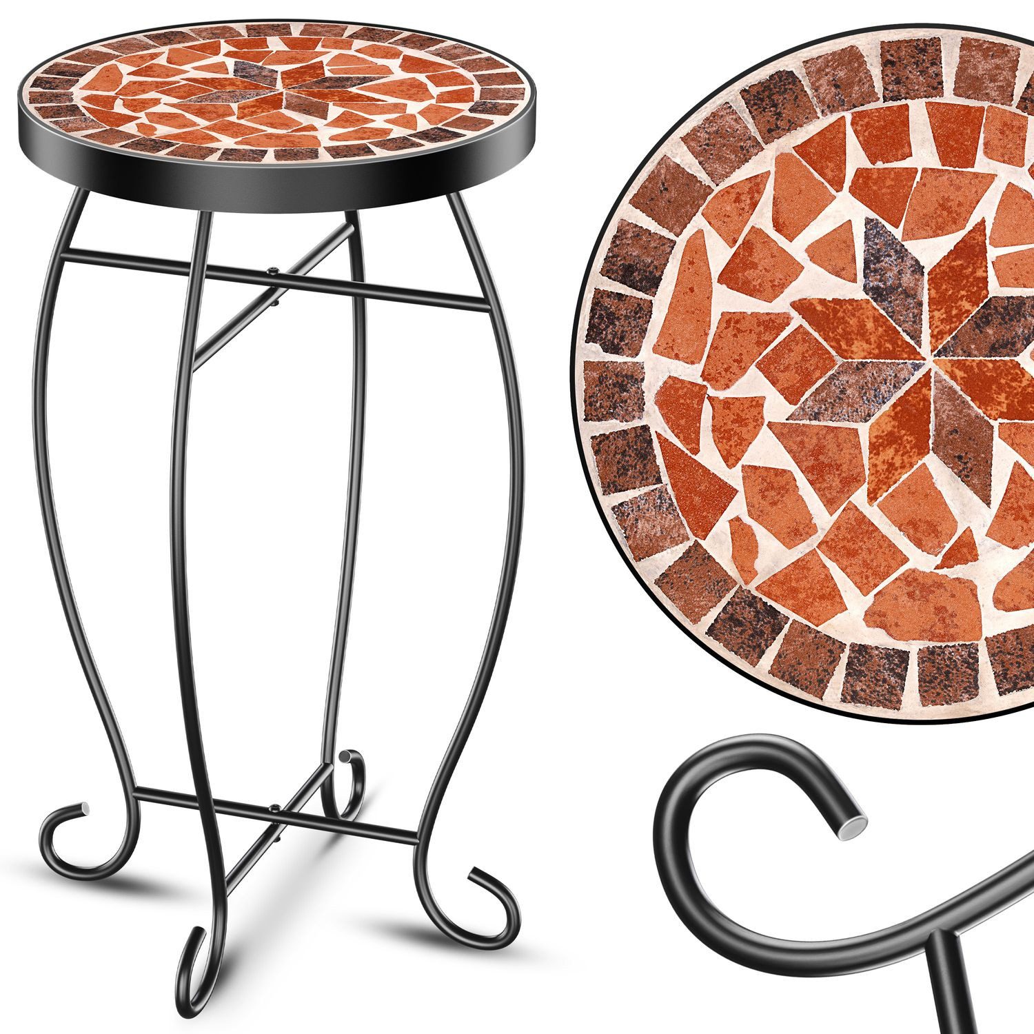 KESSER Gartentisch, Mosaiktisch Bistrotische Blumenhocker Rund 60 34 cm Metall
