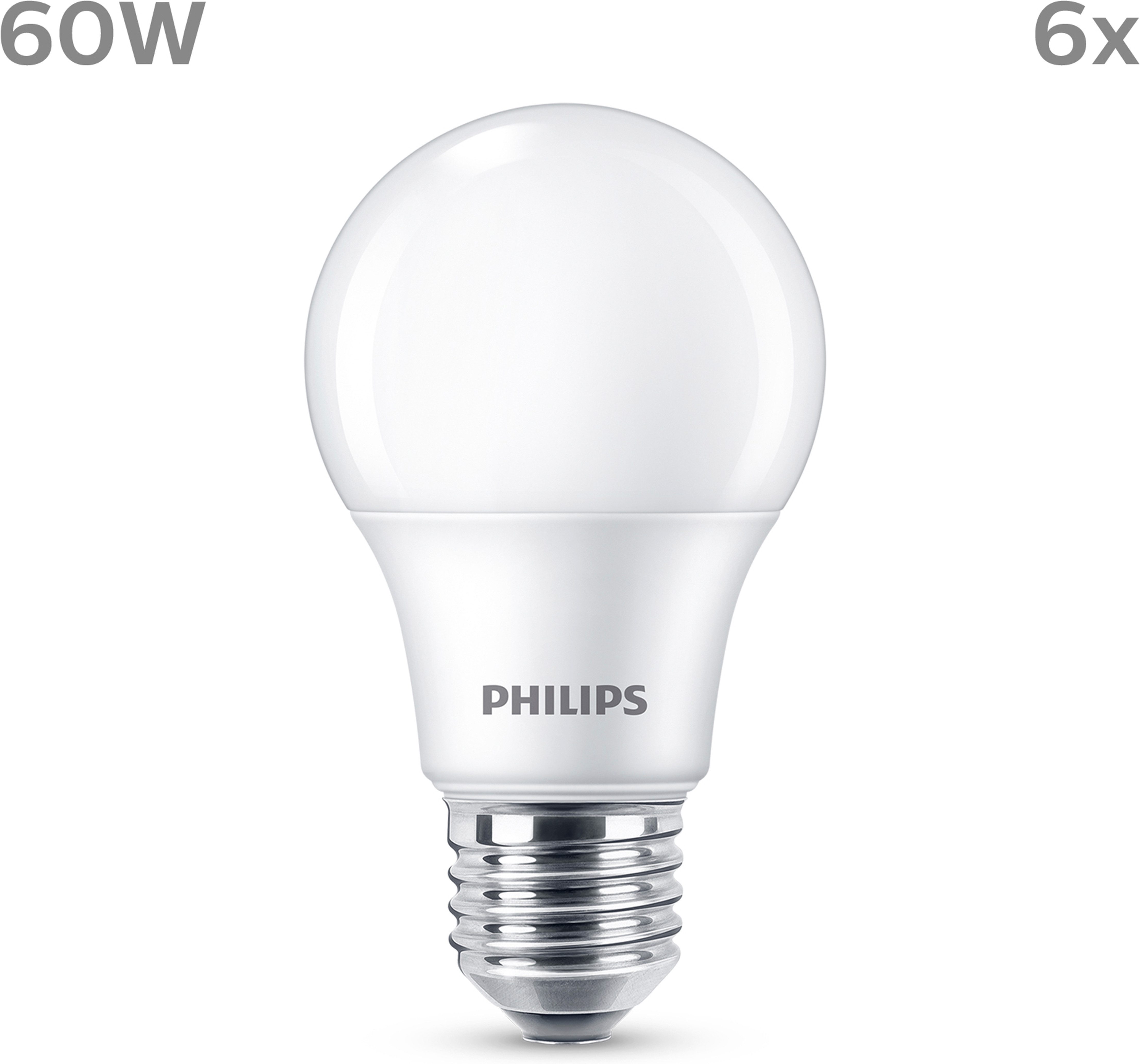 Philips LED-Leuchtmittel E27 Lampe, ersetzt 60W, 5er Pack, E27, 5 St., Warmweiß, warmweiß, matt, nicht dimmbar